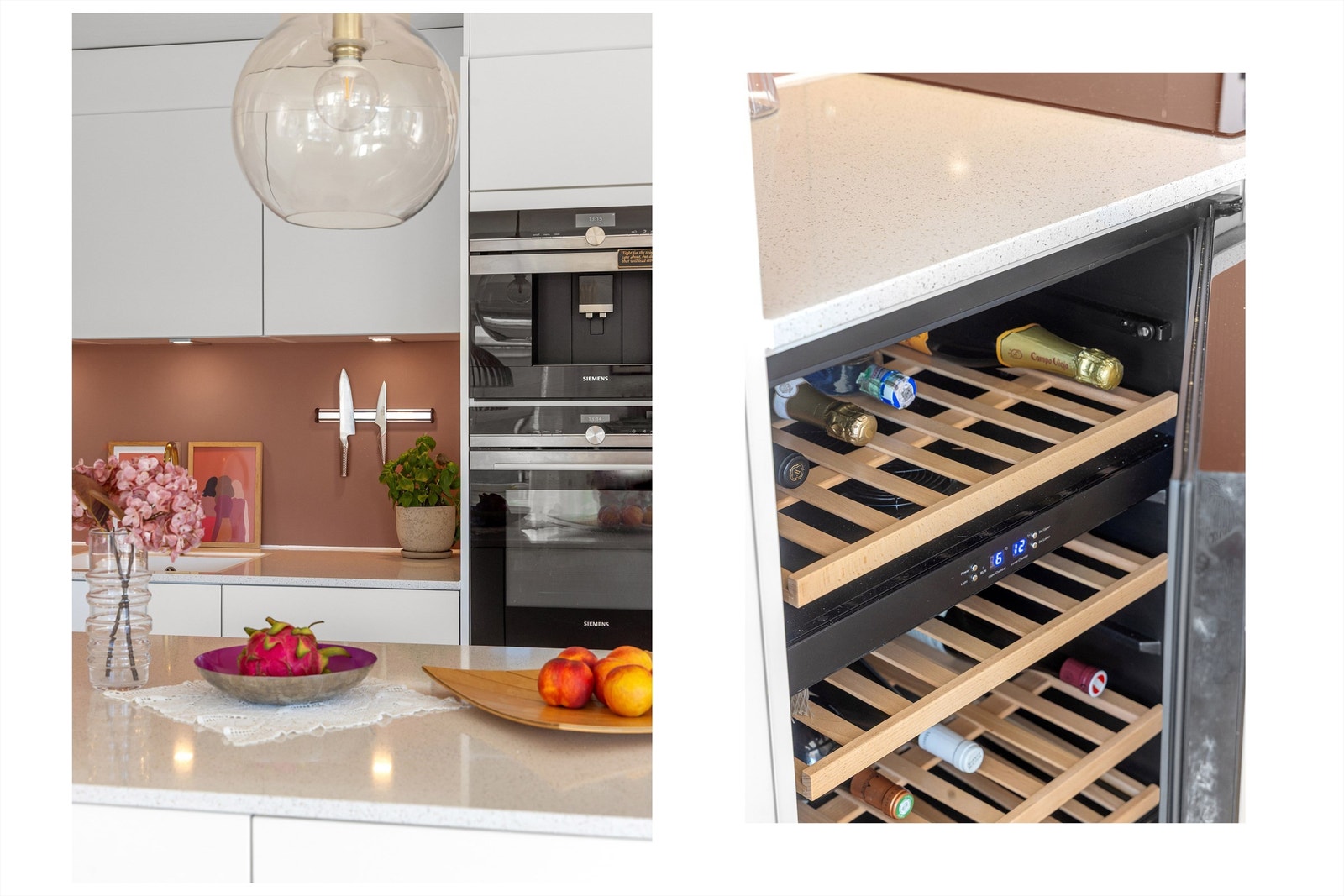 Med integrerte hvitevarer fra Siemens og et lekkert vinskap ligger alt til rette for hobbykokken her! Galleribilde