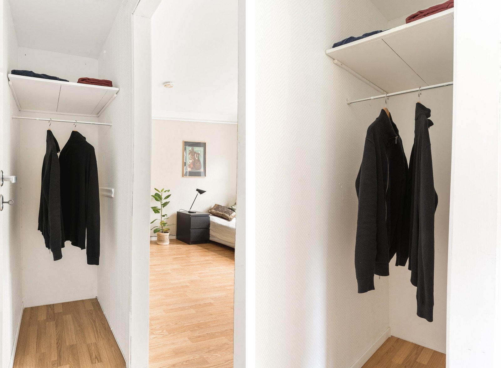 På vei inn til badet er det en gang som måles til 1.3 kvm. med oppbevaringsplass til klær. Galleribilde