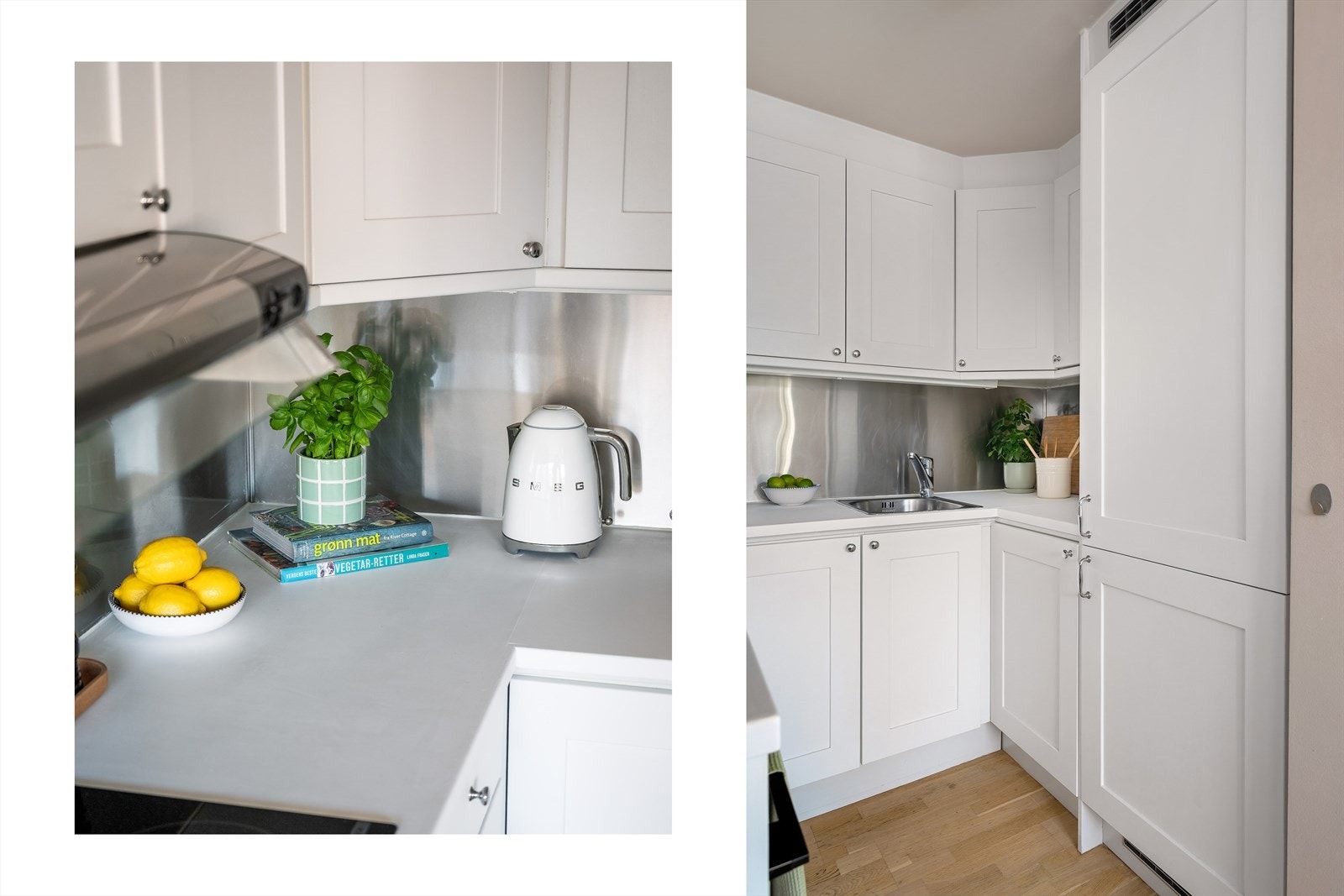 Kjøkkenet er påkostet med ny platetopp fra Bosch og komfyr fra Whirlpool. I tillegg har kjøkkenbenk blitt pusset og malt Galleribilde