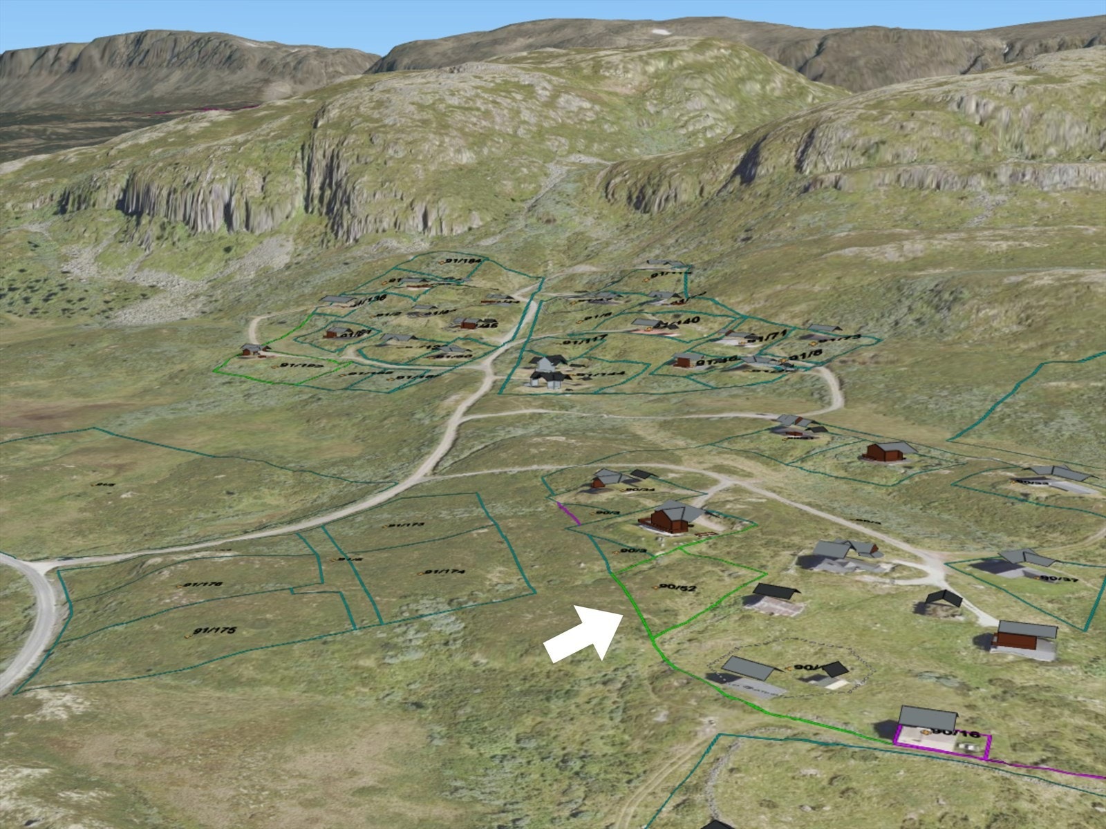 Bilde hentet fra Kommunekart. Eiendomsgrenser vises. Galleribilde