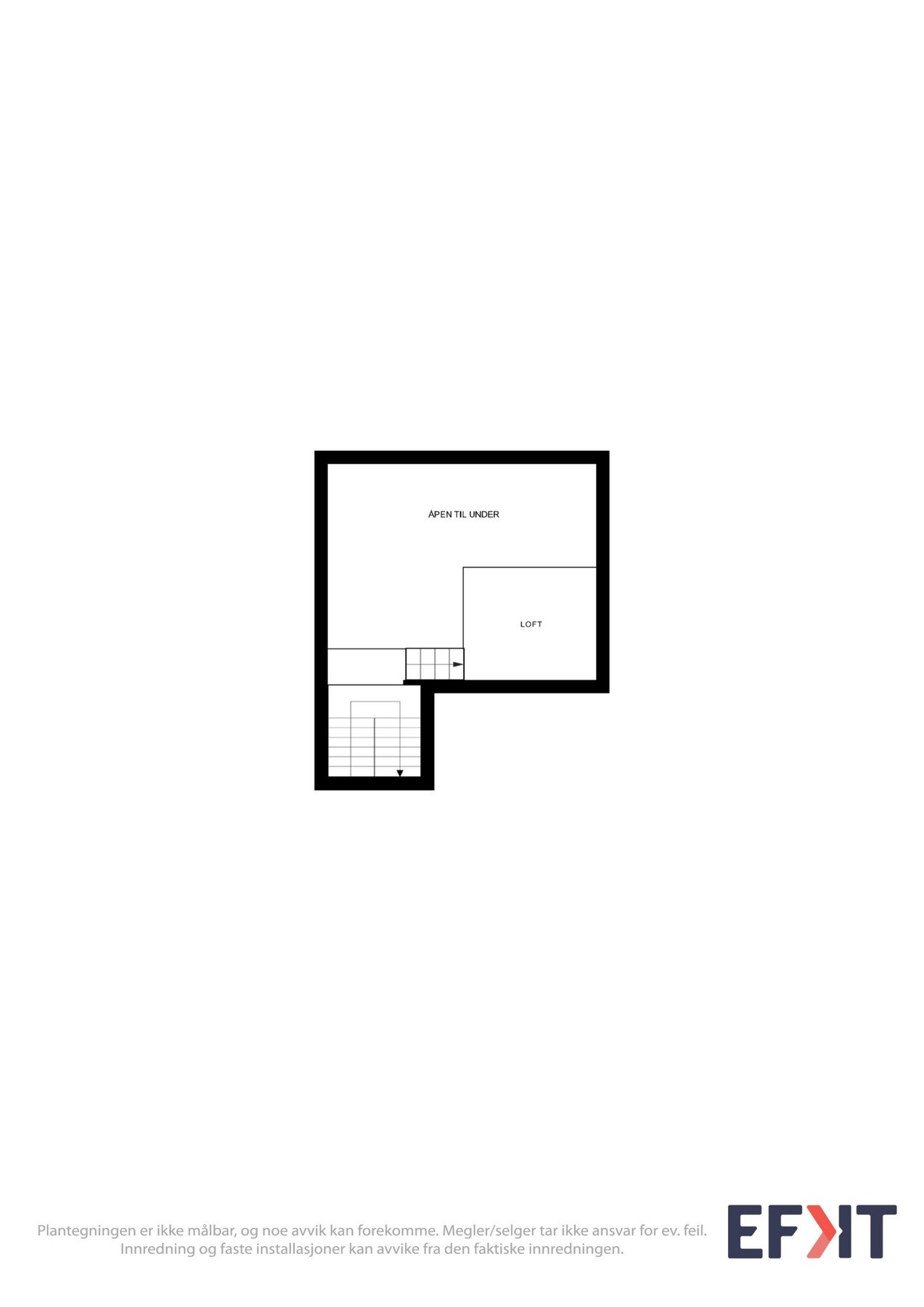 Plantegning Midtre Grøndokkvei 21, loft i den ene enden av boligen. Galleribilde