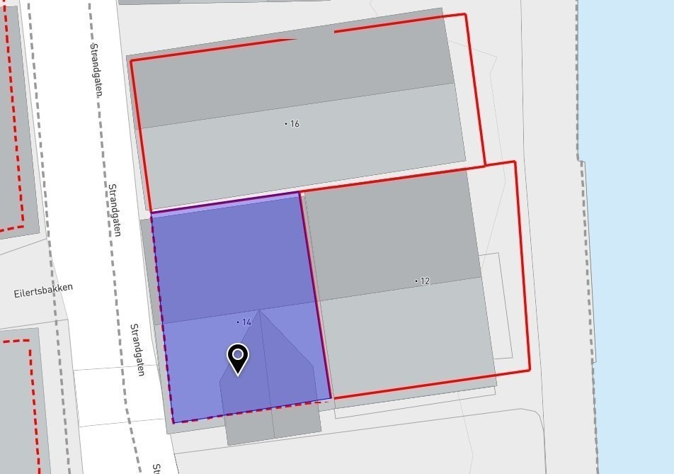 Området markert med blått er eiendommen som er for salgs Galleribilde