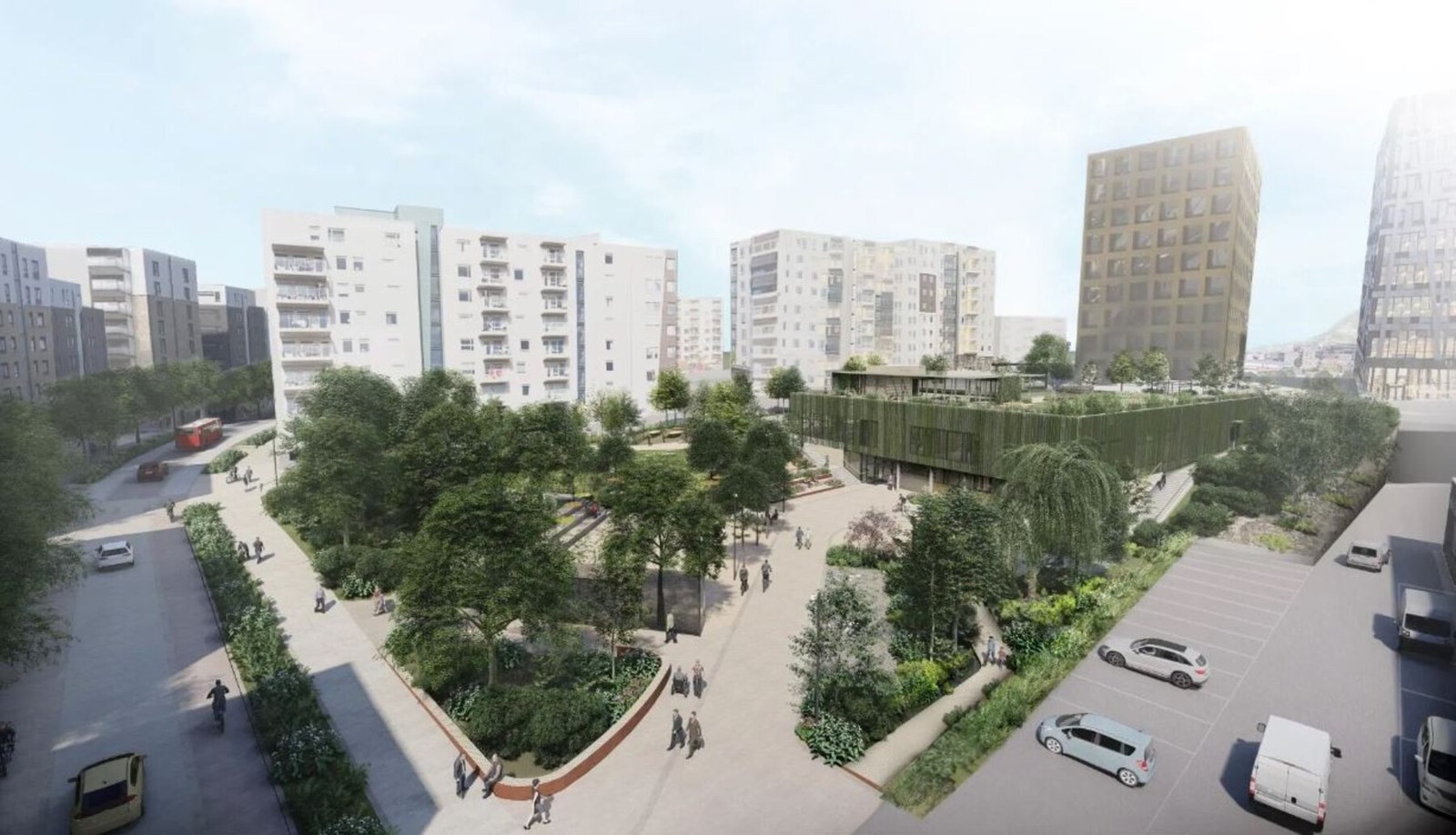 Løren aktivitetspark med flerbrukshall og grønt uteområde skal stå ferdig ila 2025 - Illustrasjon Pir II. Galleribilde