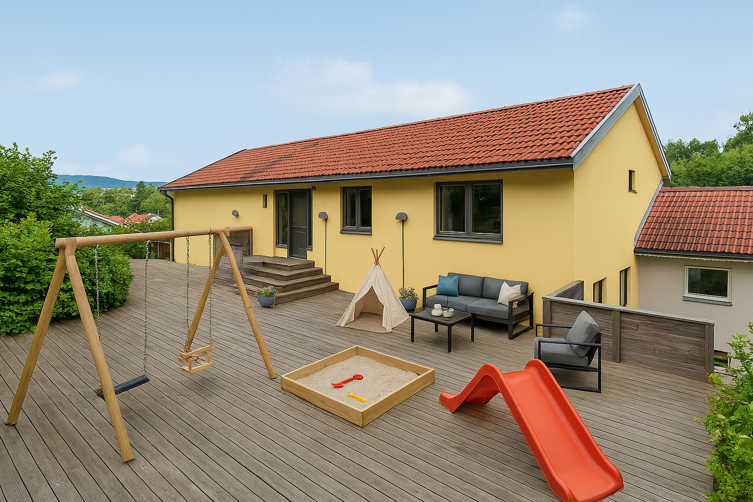 AI generert illustrasjonsbilde. Ideel uteplass for barnefamilier. Galleribilde