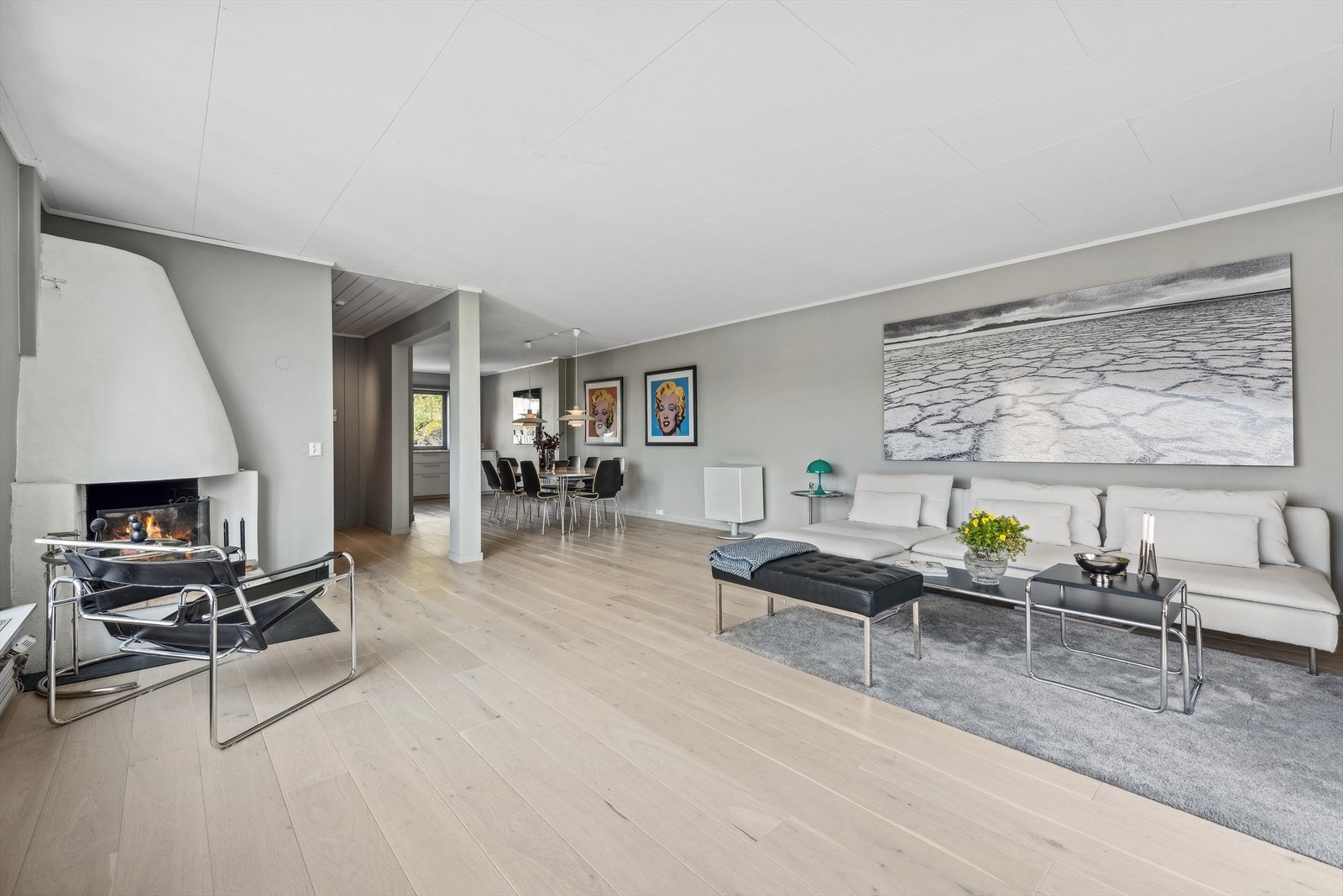 Lun og fin peis og kan nytes fra flere kanter av rommet. Galleribilde