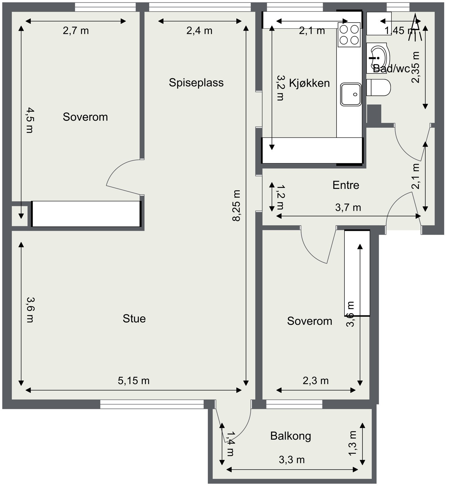 Skisse med mål. Galleribilde