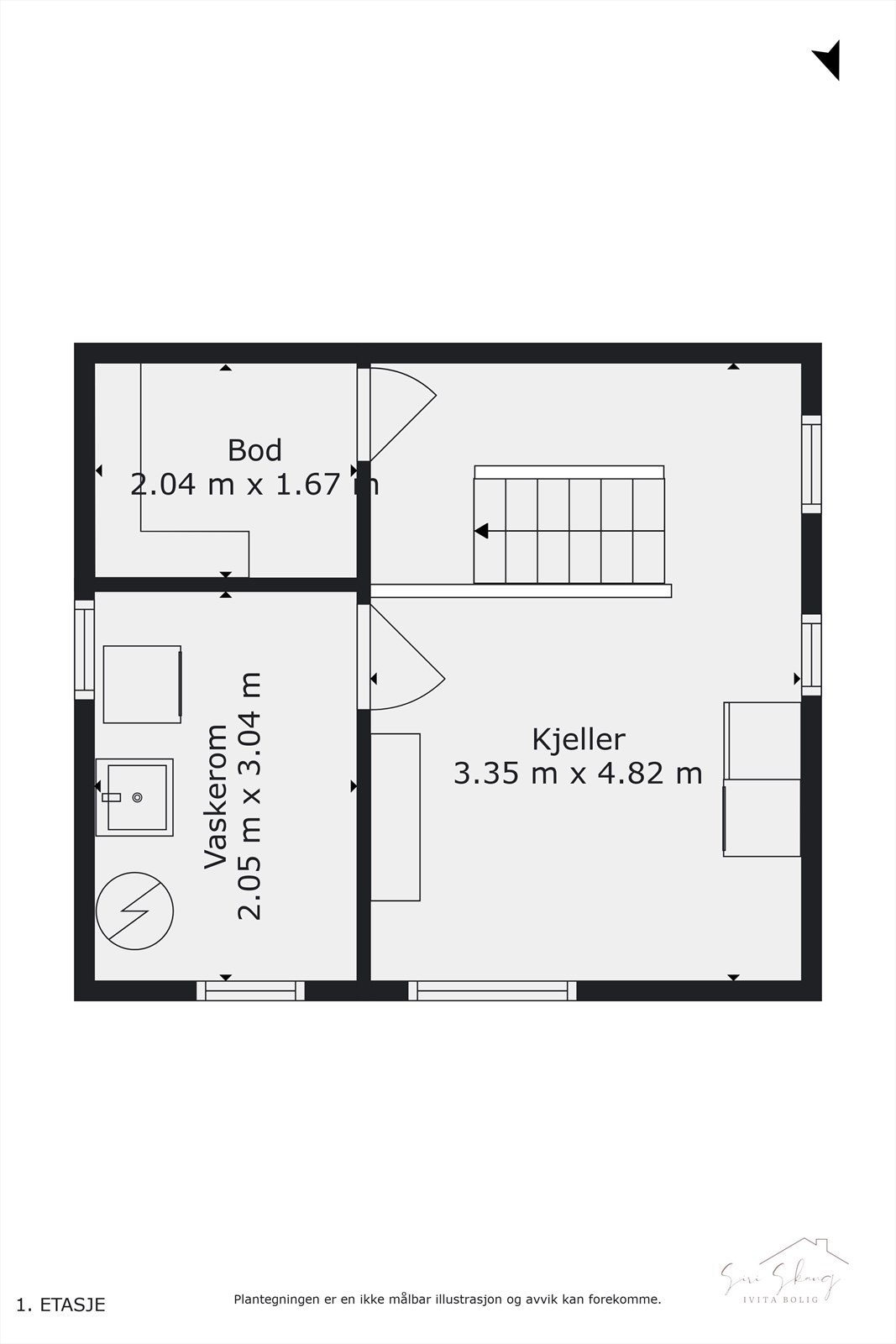 Plantegning i 2D av kjeller. Galleribilde