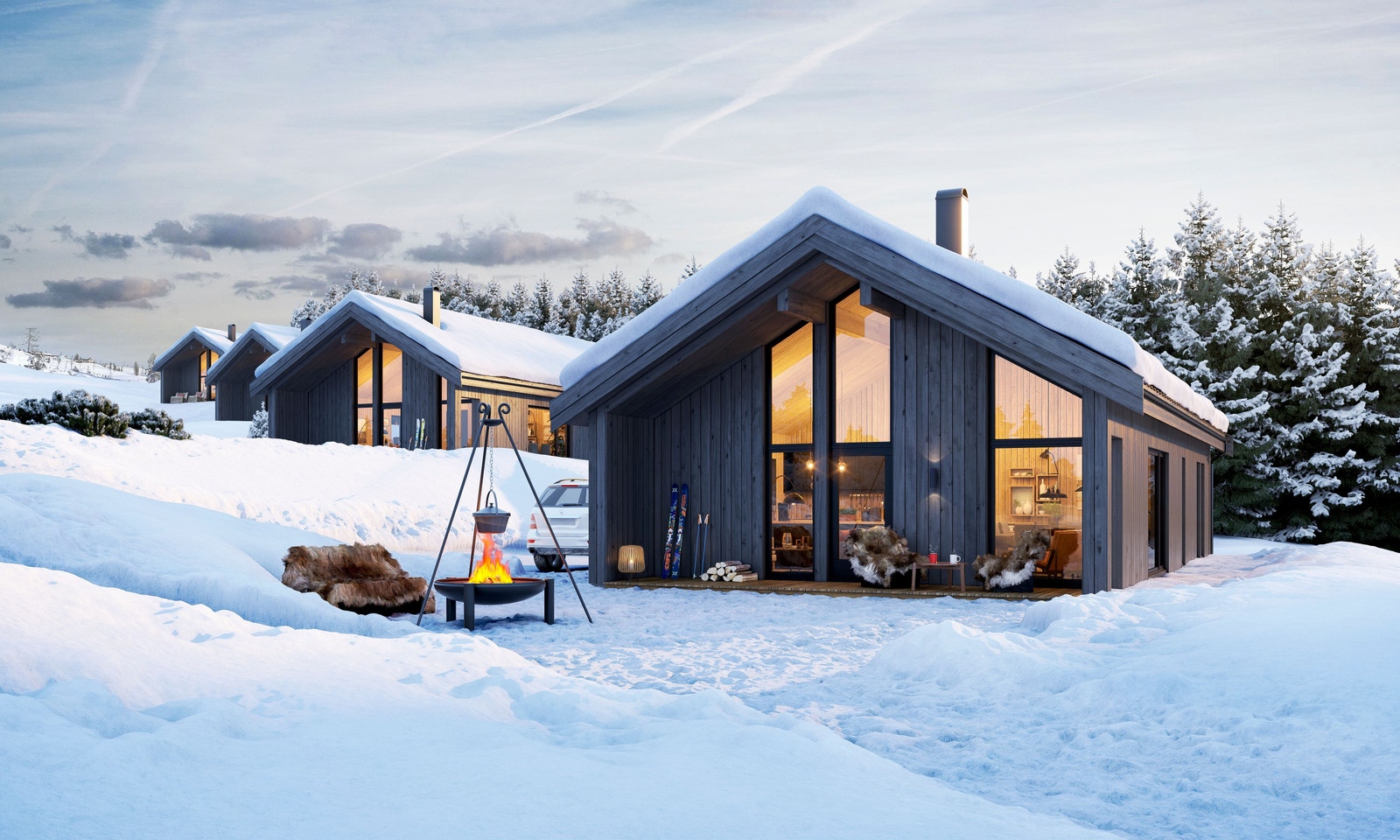 3D illustrasjon av planlagt hytte - modell Preg 100 fra Berge Hytta Galleribilde