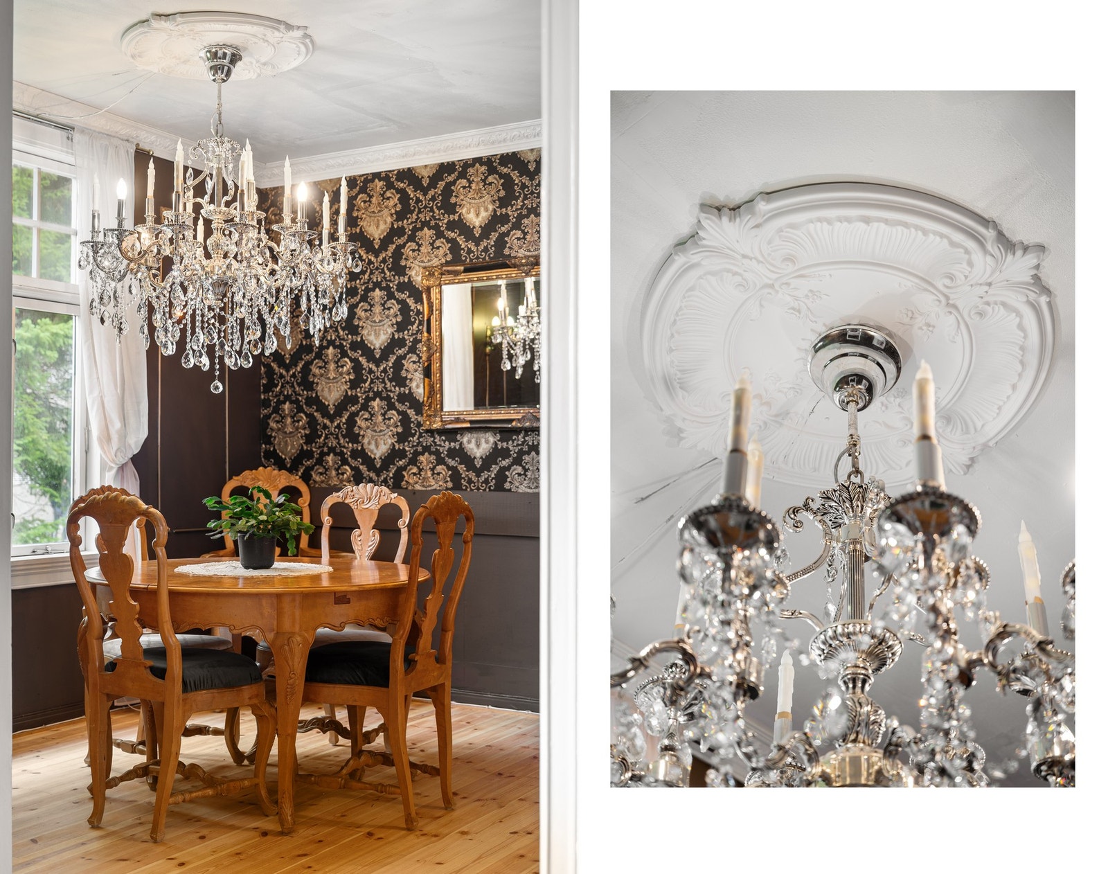 Spisestue med elegante takrosetter Galleribilde