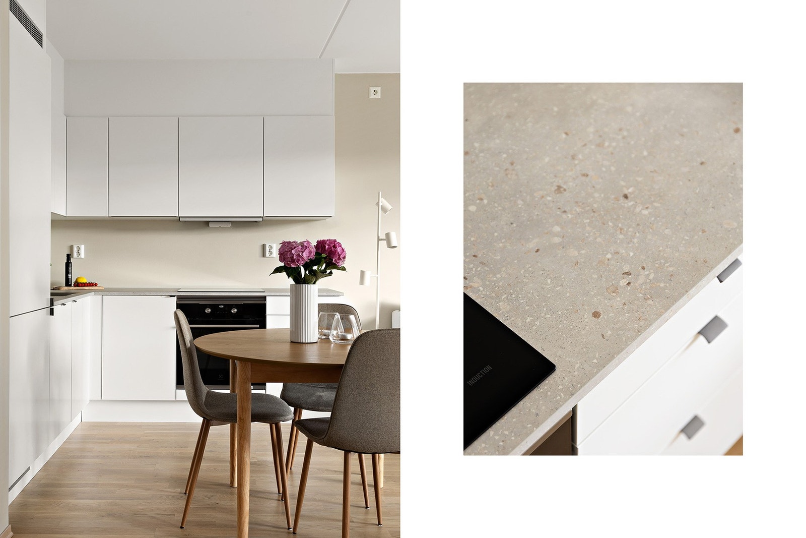 Stikkontakter og belysning under overskapene gir en lys og funksjonell atmosfære som er ideell for alle typer matlaging. Galleribilde