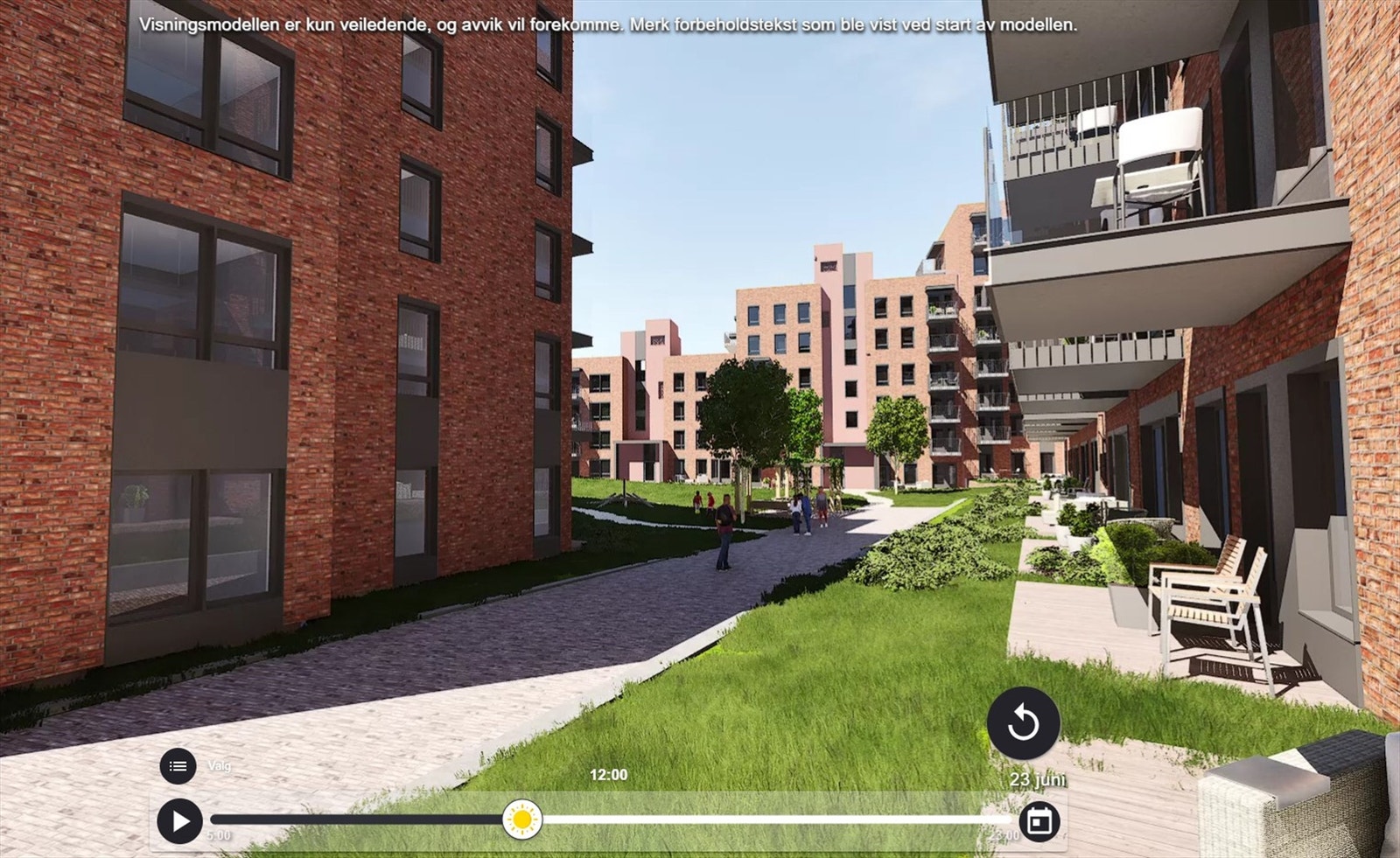 Illustrasjon utsyn fra sørvestvendt markterrasse på ca. 14 m². Avvik kan forekomme. Galleribilde