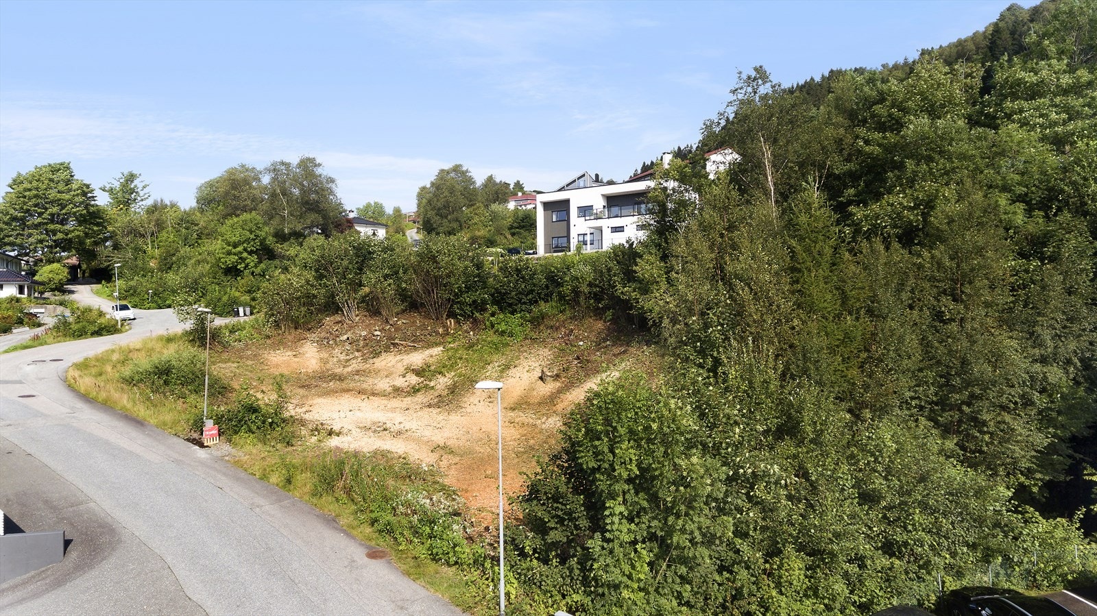 Tomten er delvis bestående av naturlig vegetasjon og delvis av utskiftede masser ifm. tidligere veianleggelse og grøft for avløp Galleribilde