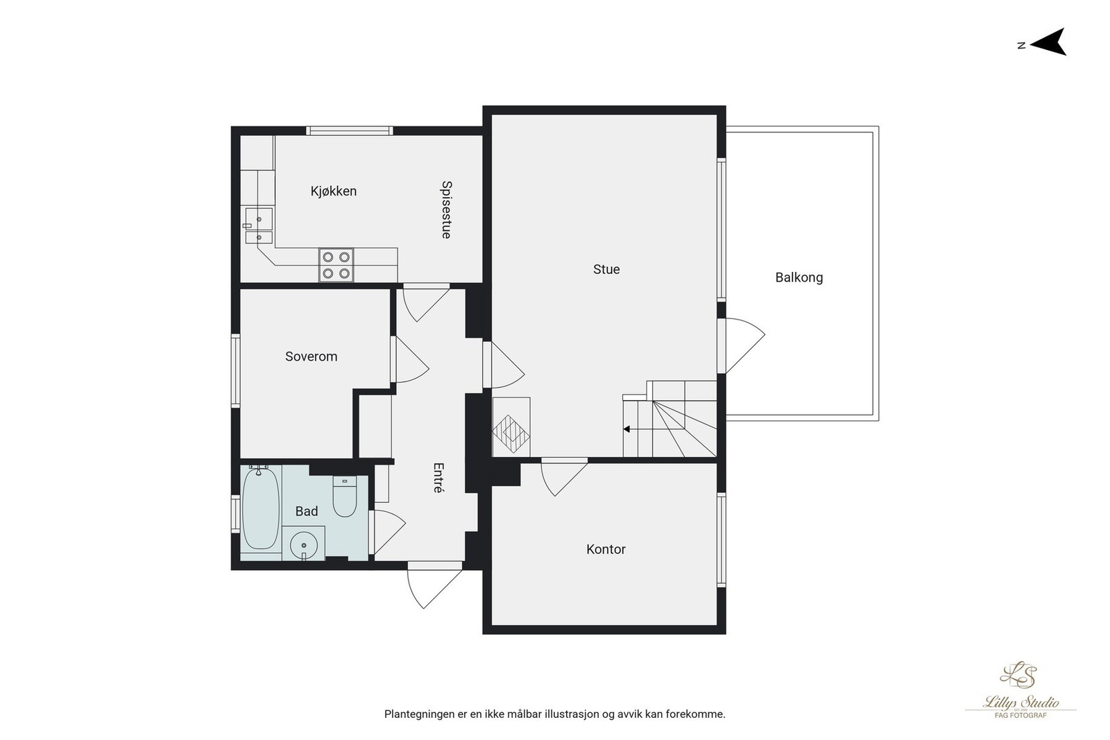 Leiligheten ligger i 2. etasje med loft. Galleribilde