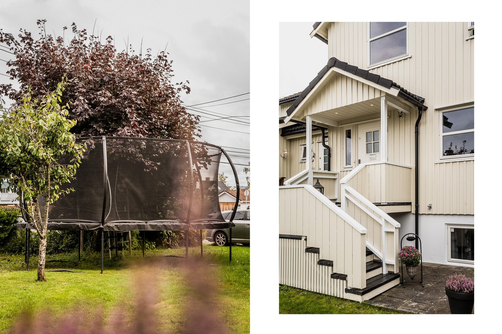 God plass til trampoline på forsiden av huset. Galleribilde