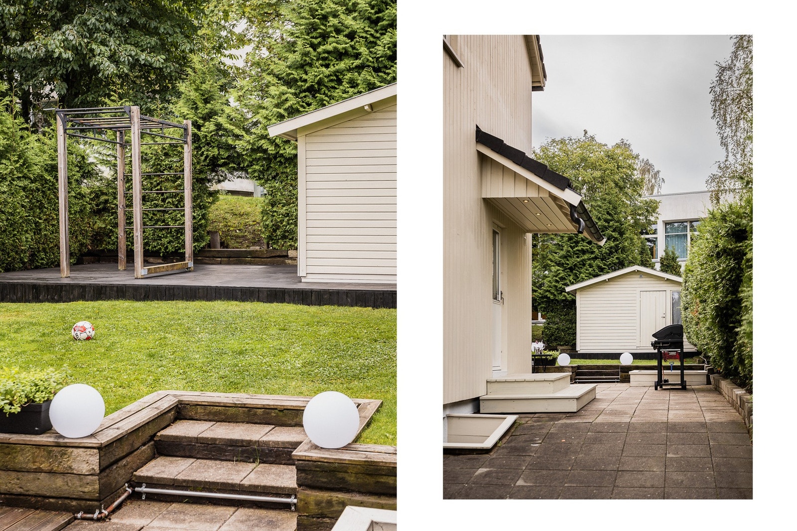 Et hellelagt uteområde, og videre til en stor terrasse på ca. 25 m². Ny utebod. Galleribilde