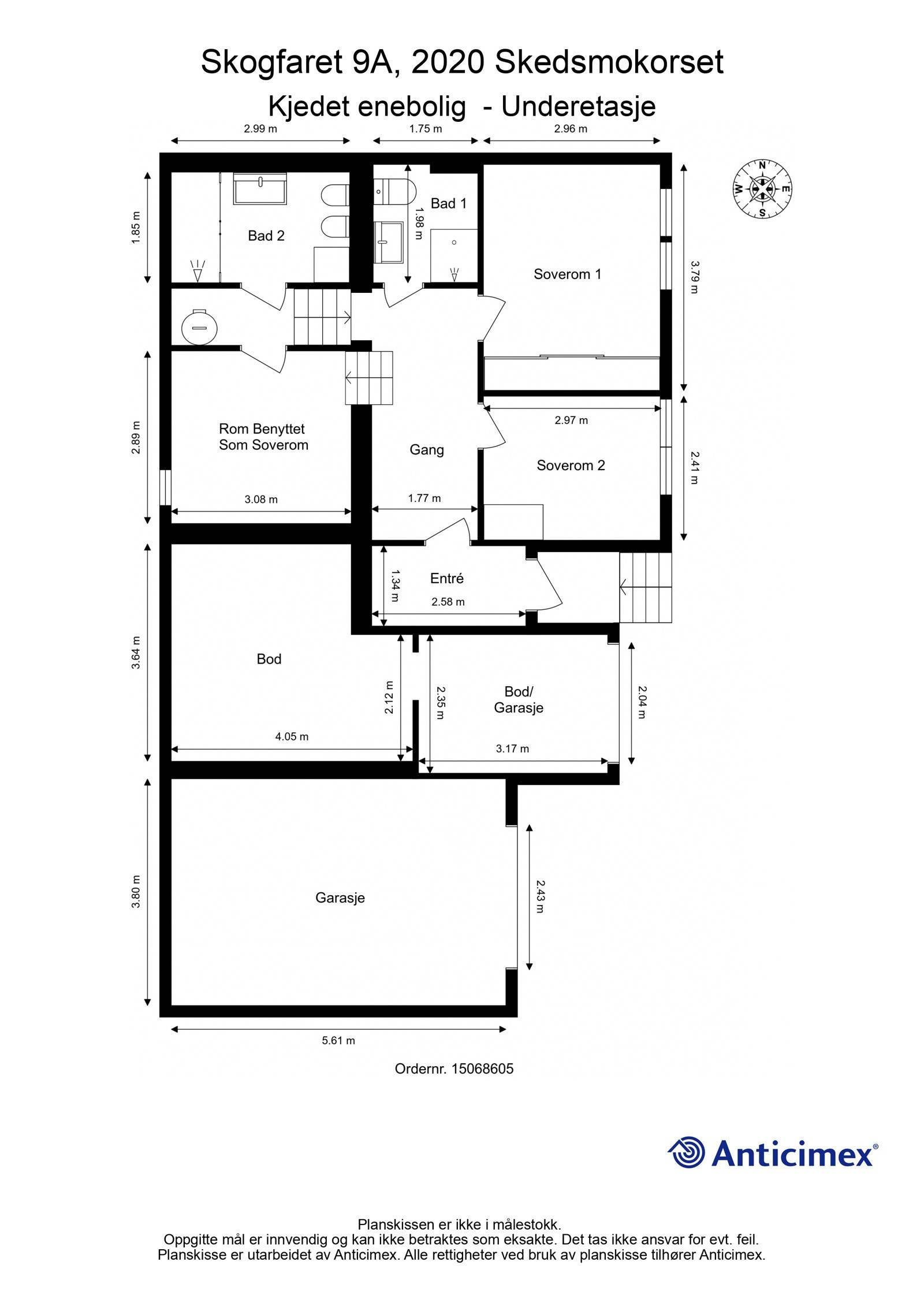 Plantegning med mål underetasje. Galleribilde