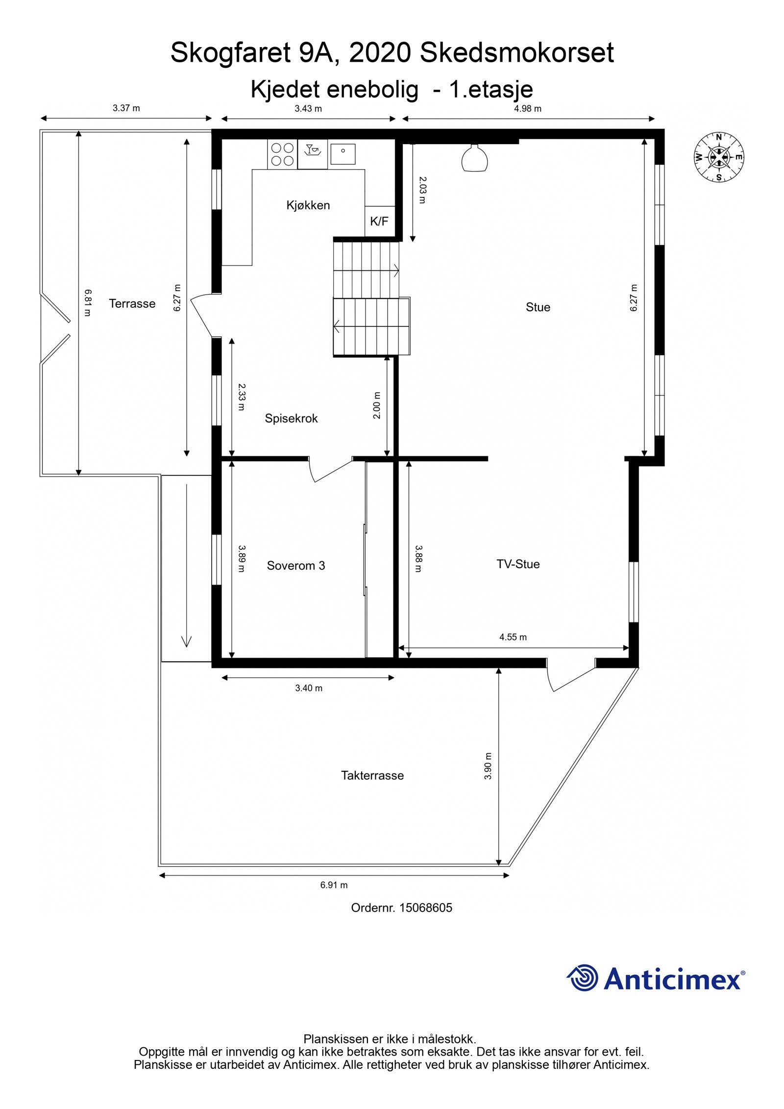 Plantegning med mål 1.etasje. Galleribilde