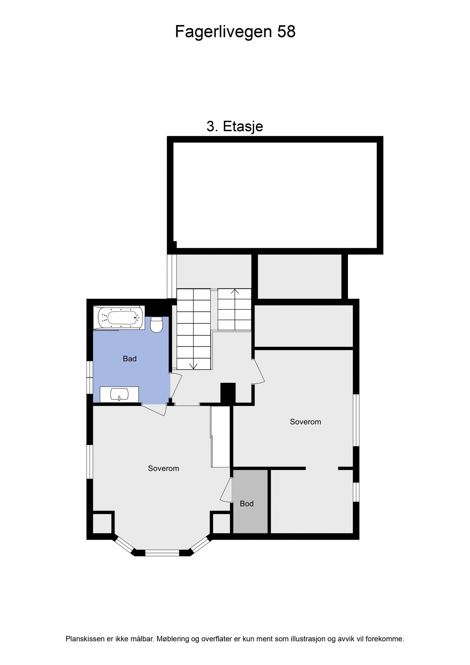 Loftet består av to romslige soverom og et bad. Galleribilde