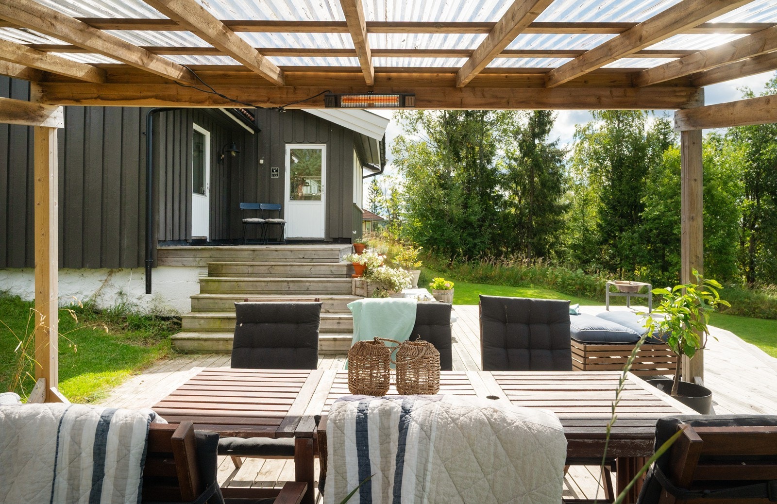 Stor og sosial terrasse med overbygg Galleribilde