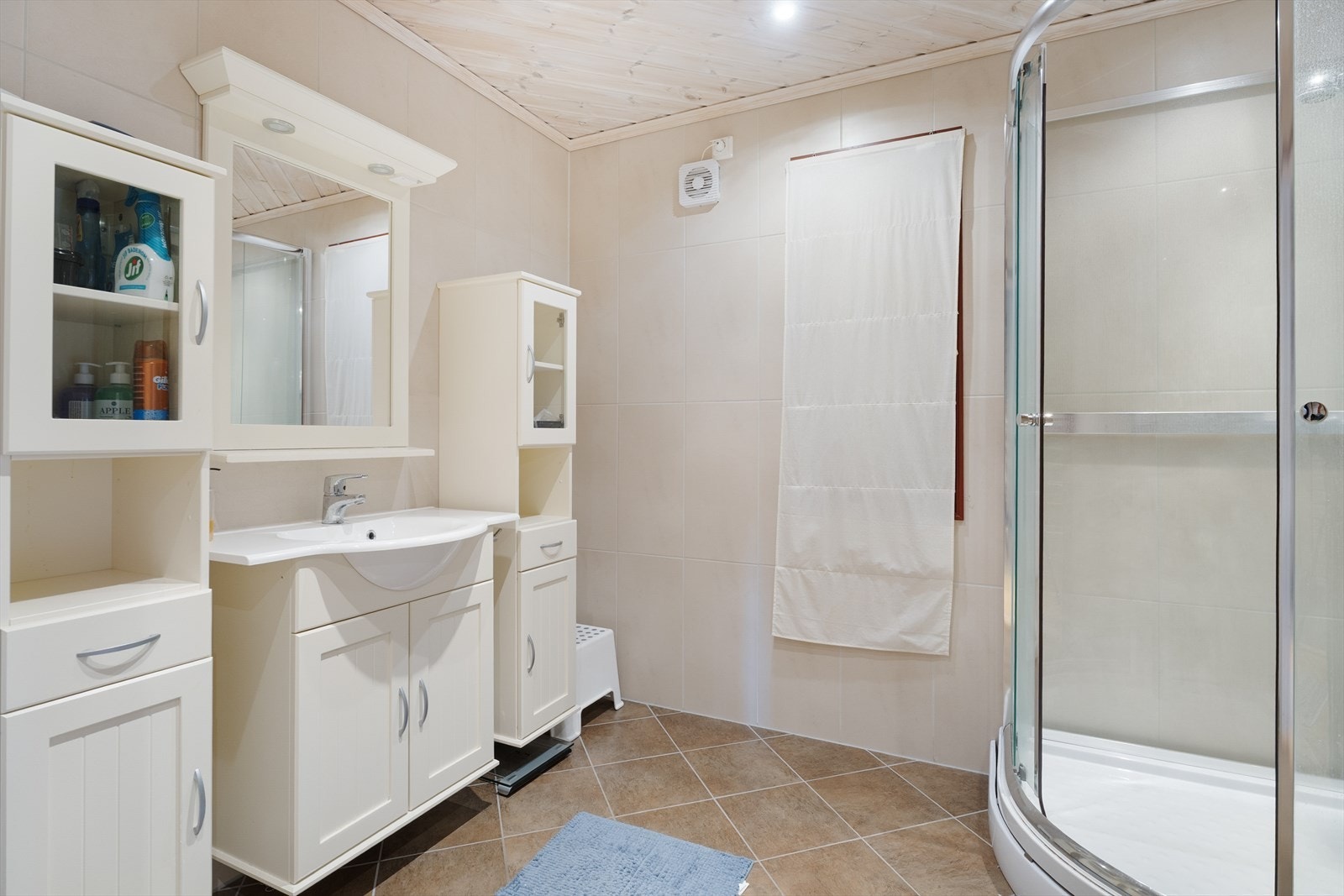 Lekkert, helfliset bad i duse og behagelige fargevalg Galleribilde