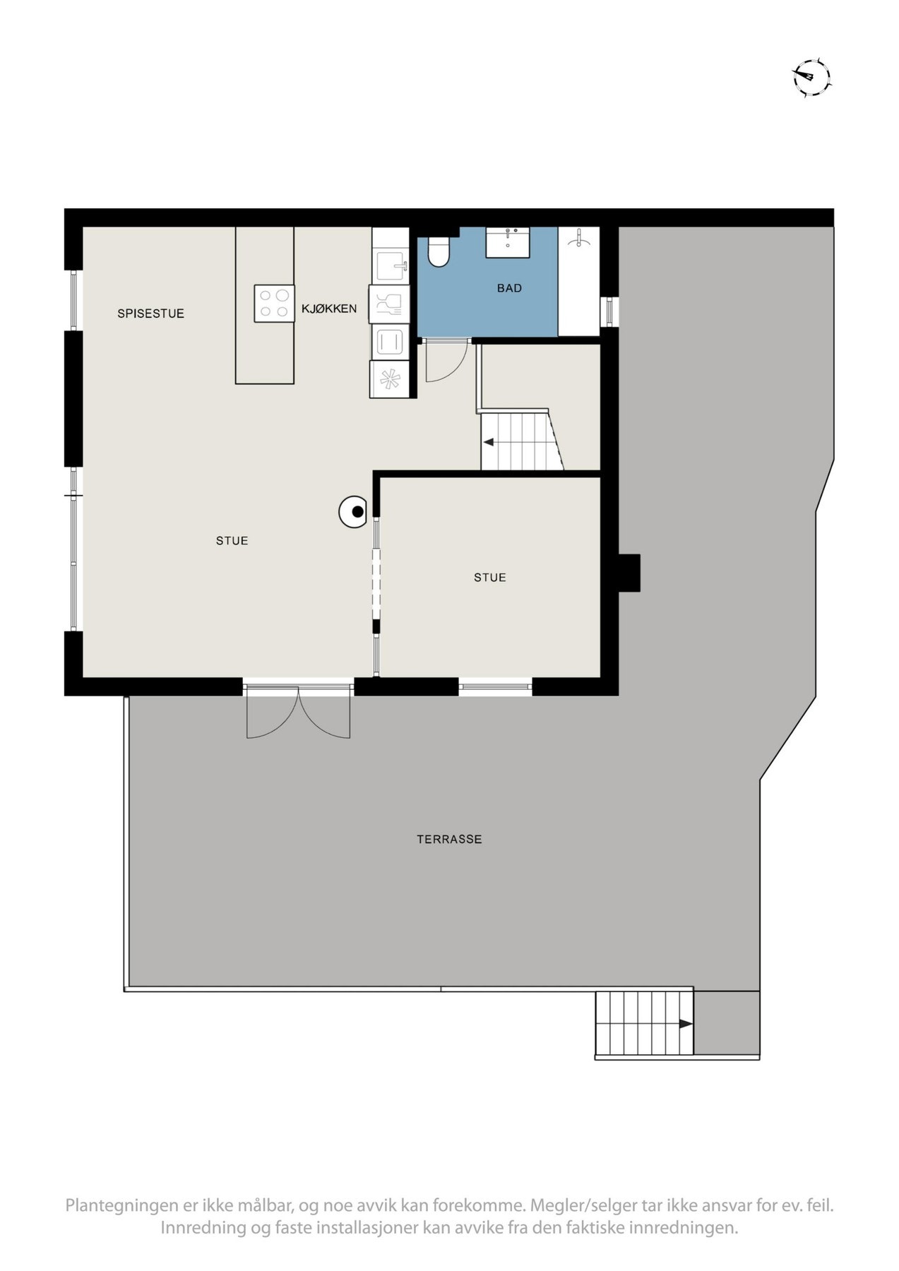 Planløsning 2.etg. Legg merke til at deler av stuen er "avdelt" og kan enkelt kan gjøres om til et ekstra soverom Galleribilde
