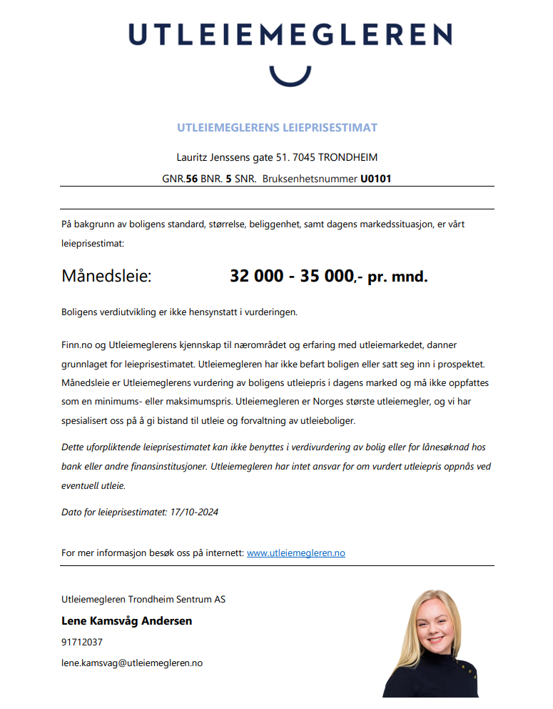Leieprisestimat fra utleiemegleren Galleribilde