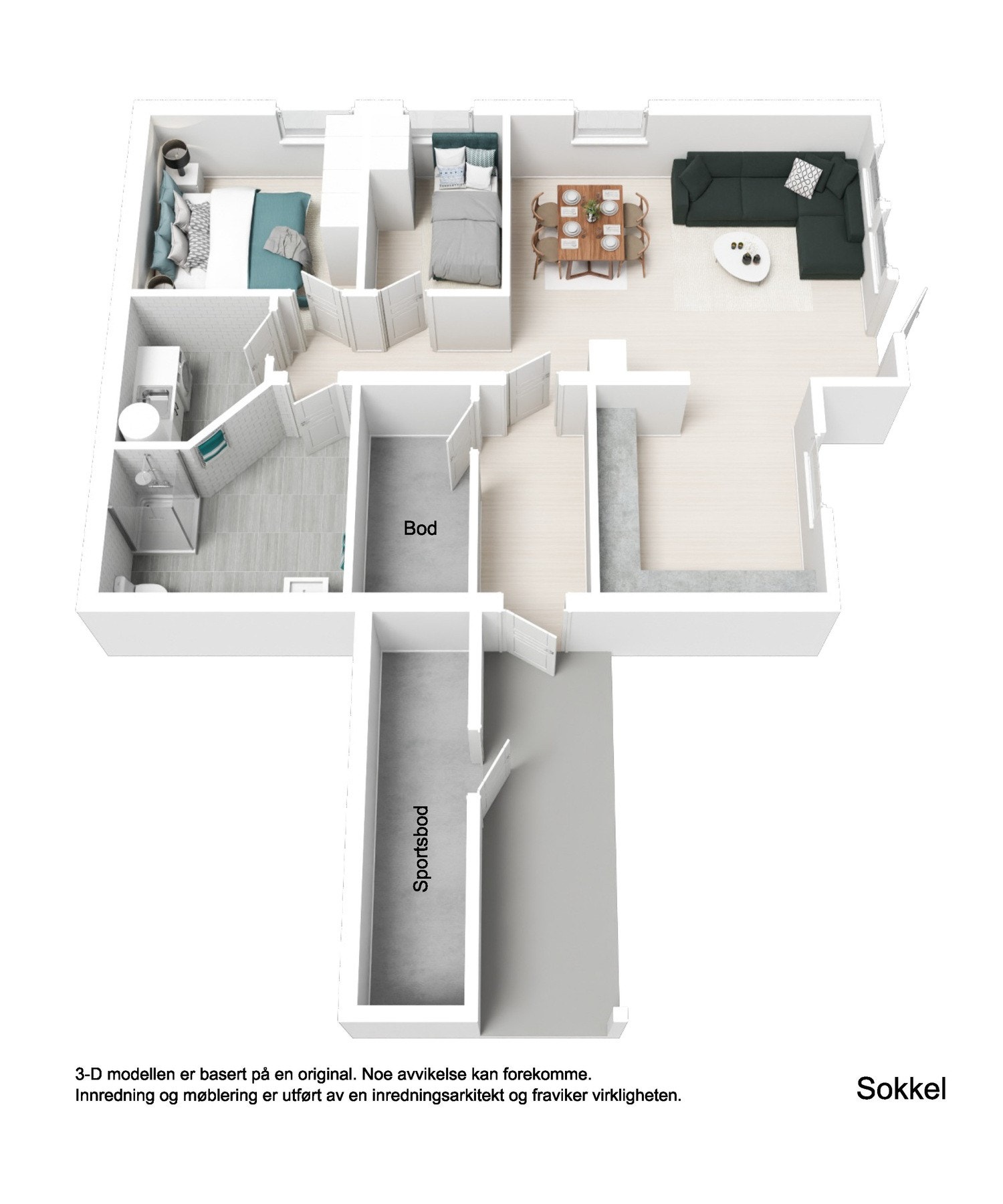 Plantegning på separat utleiedel i sokkel. Galleribilde