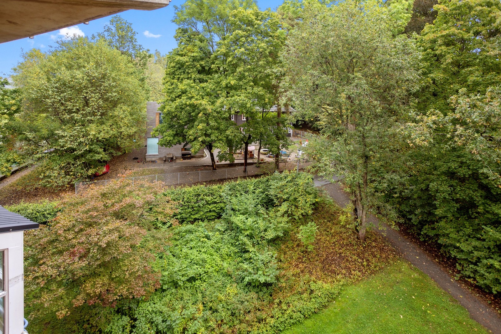 Flott utsyn til borettslagets grøntområder. Galleribilde