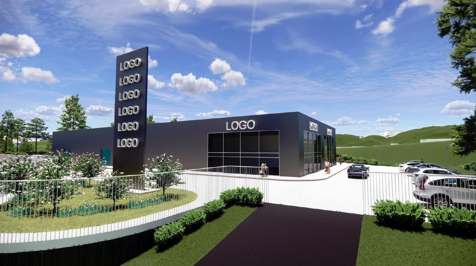 Illustrasjon av innkjøring og bygg Galleribilde