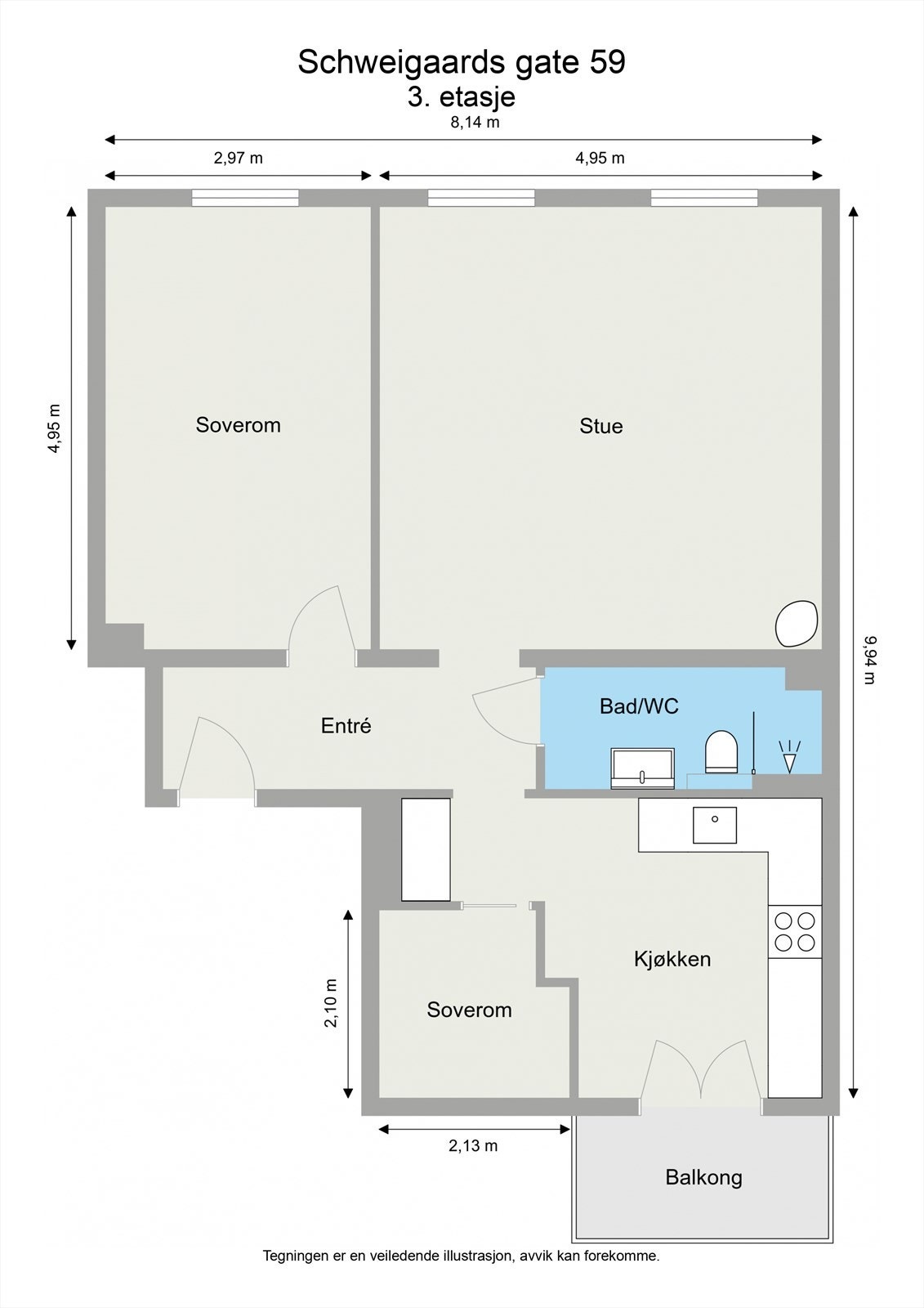 Boligen ligger i 3.etasje og har en fin planløsning som inneholder romslig stue, separat kjøkken med utgang til balkong, delikat baderom og 2 gode soverom. Galleribilde