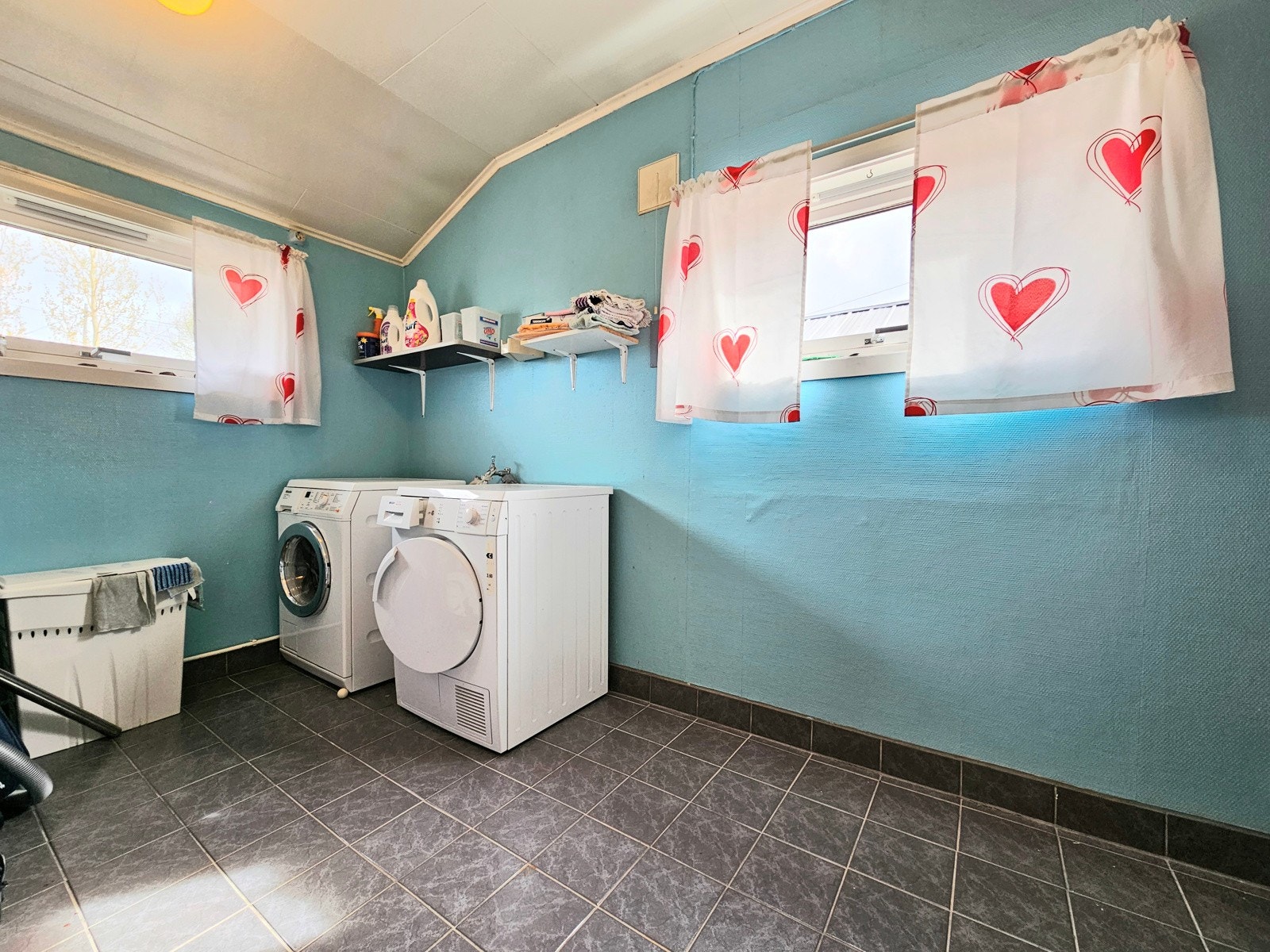 Stort vaskerom med inngang til bod Galleribilde