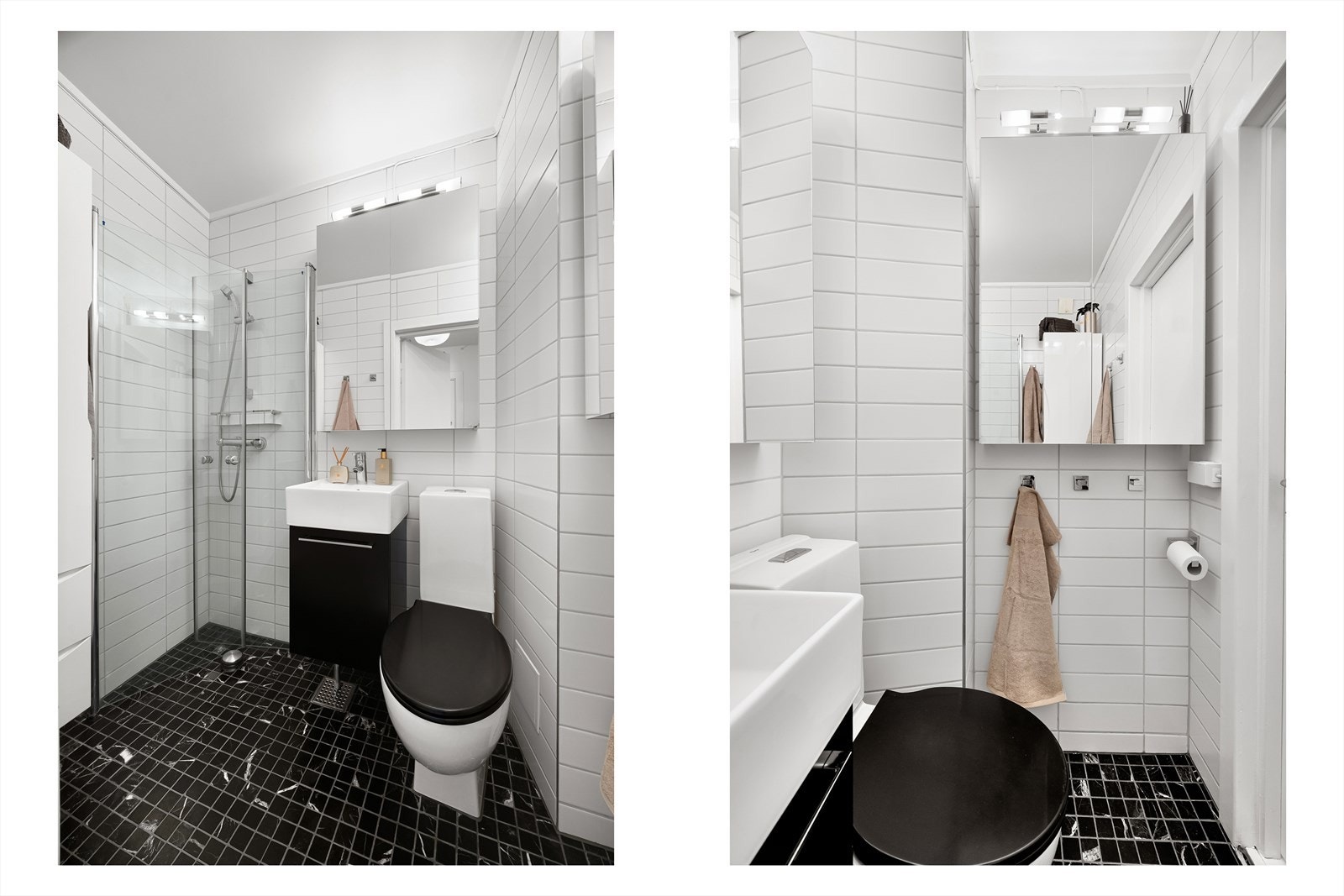 Badet har rikelig med oppbevaringsplass med flere speilskap og høyskap Galleribilde