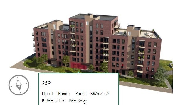 Viser plassering av leiligheten i A-bygget. Bilde lånt av Selvaag Bolig. Galleribilde