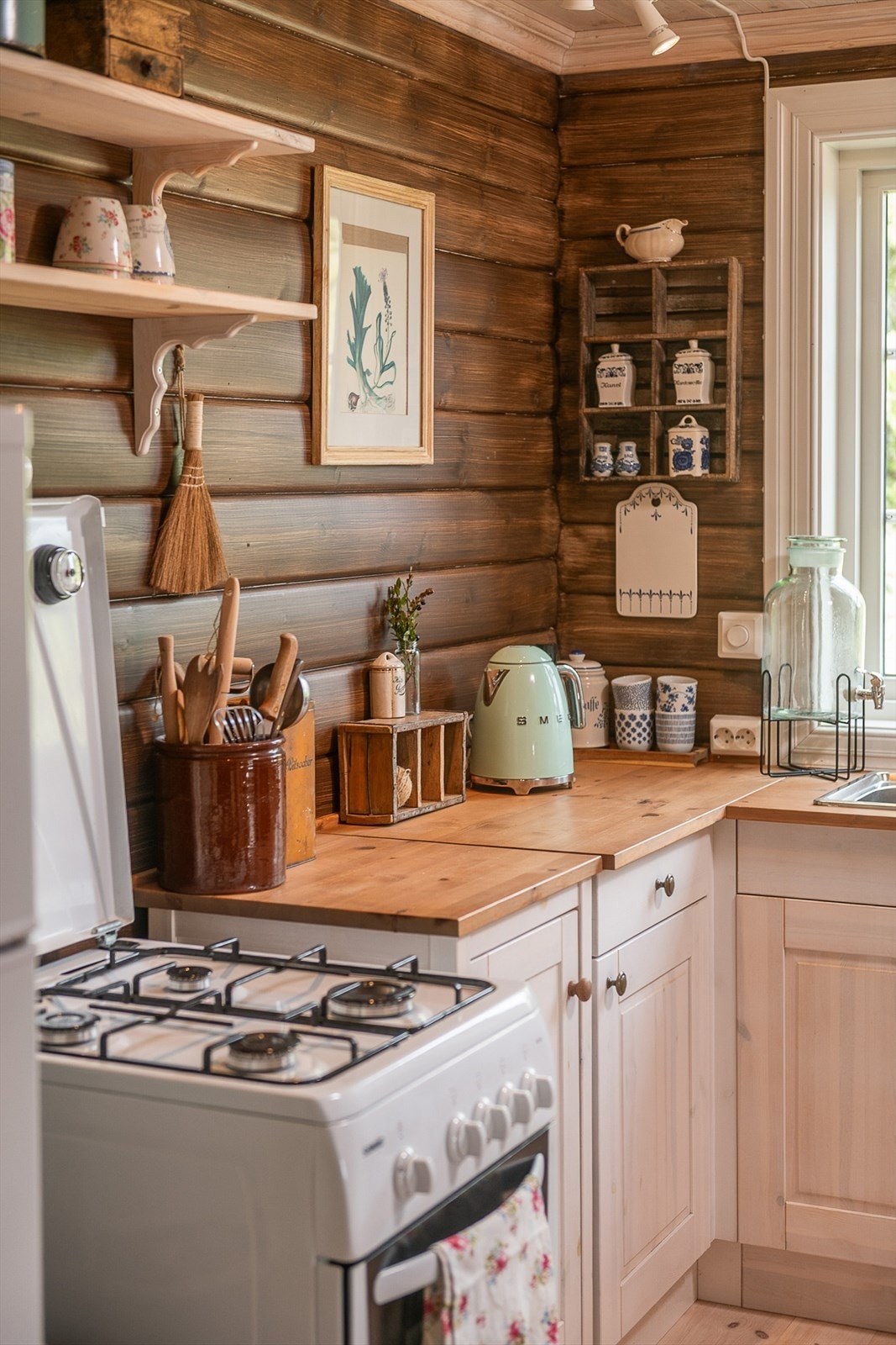 Kjøleskap og gasskomfyr medfølger. Det er også lagt opp til komfyr med strøm. Galleribilde