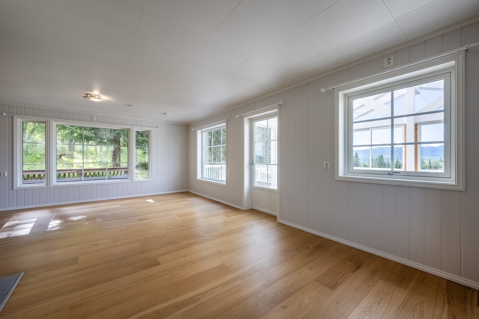 Stue med utgang til terrasse med hagestue Galleribilde