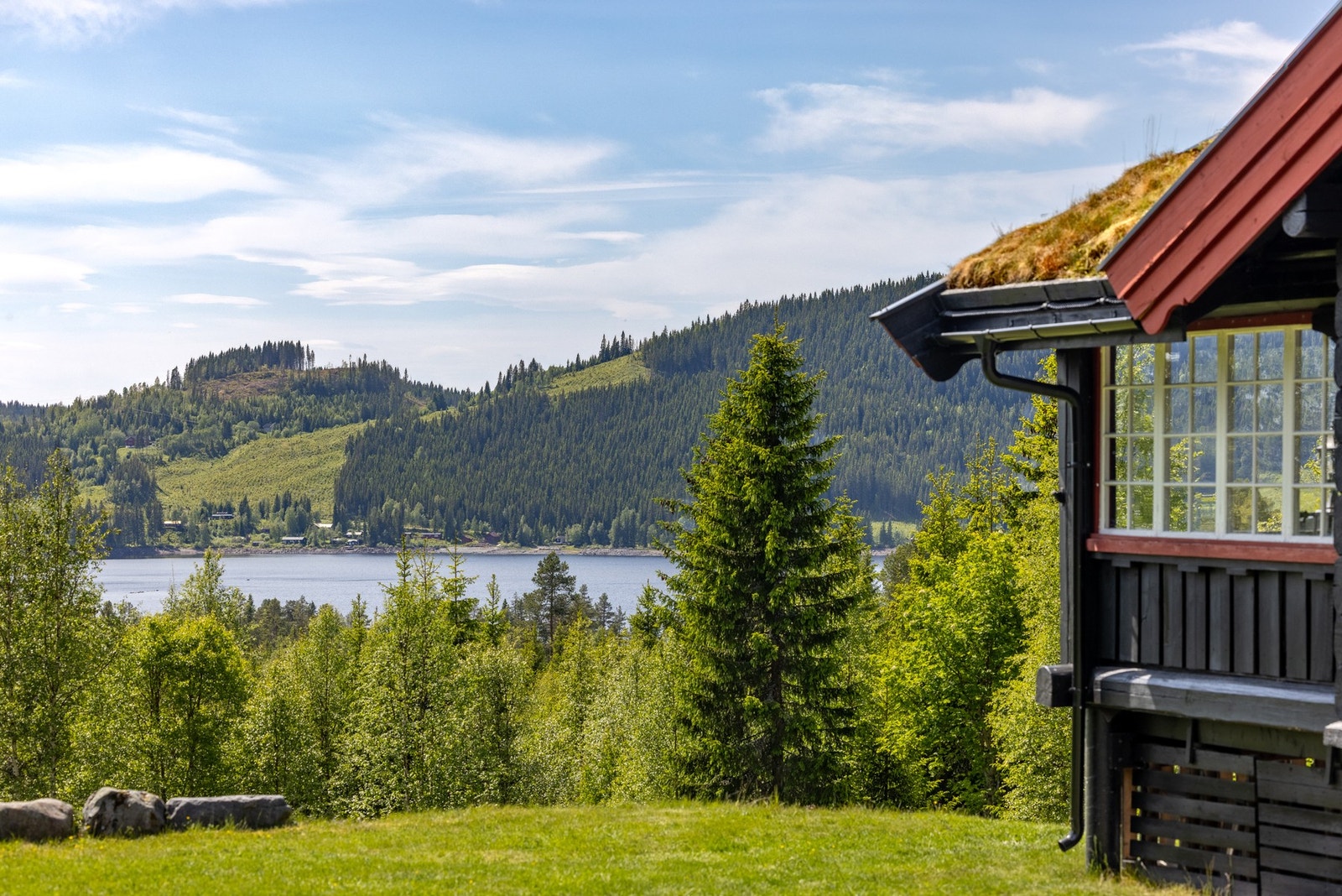 Nydelig panoramautsikt over skog og fjell fra eiendommen. Galleribilde