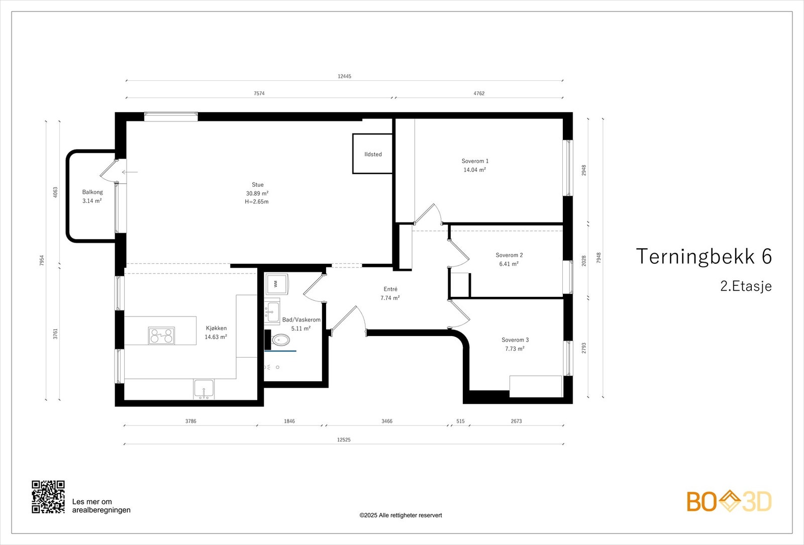 I tillegg til leiligheten disponerer du to boder på totalt ca. 9 m², og to skap. Rikelig med oppbevaringsplass, med andre ord. Galleribilde