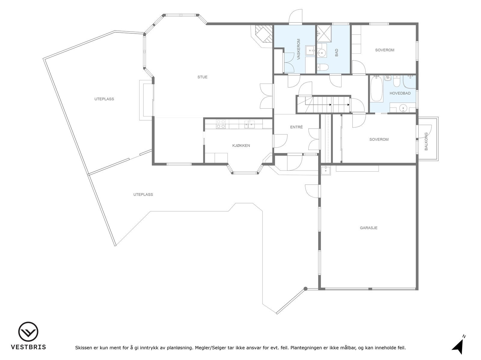 Plantegning hovedetasje/1. etasje. Galleribilde