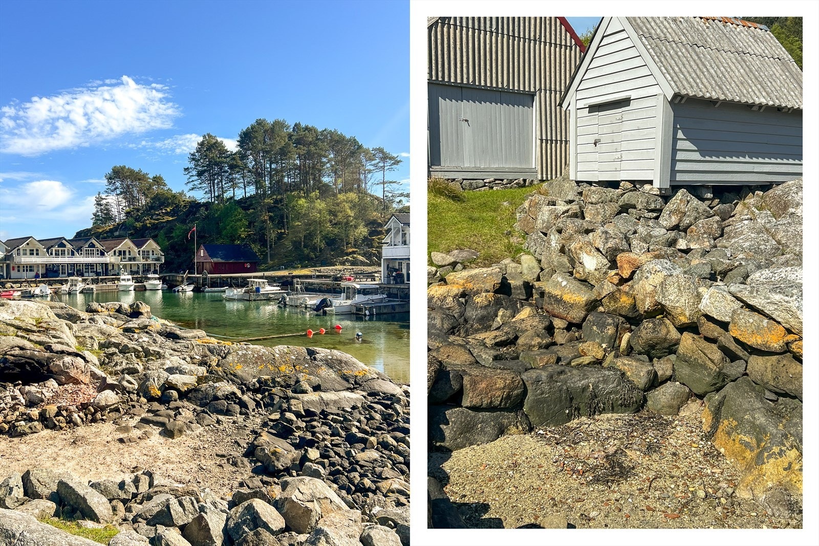 Med eiendommen følger også halvpart av naust vist øverst i høyre bilde med røde detaljer. Galleribilde