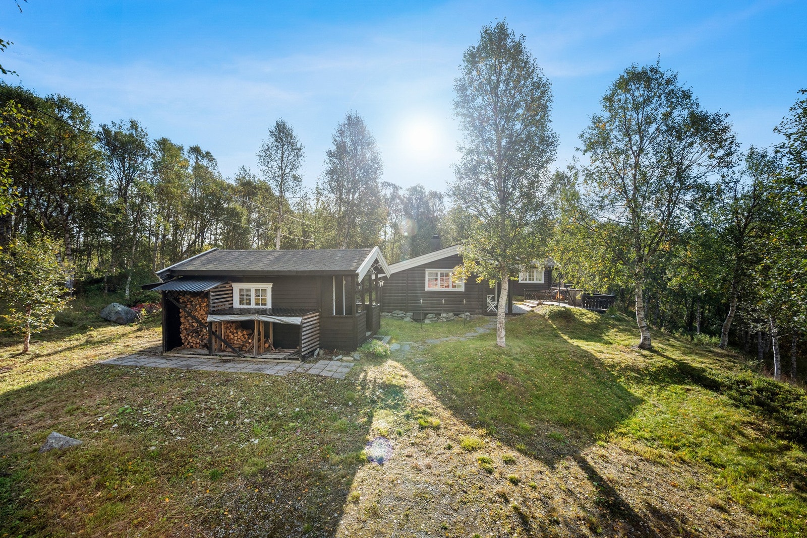 Her presenteres en flott fritidseiendom, bestående av hovedhytte, anneks og uthus. Galleribilde