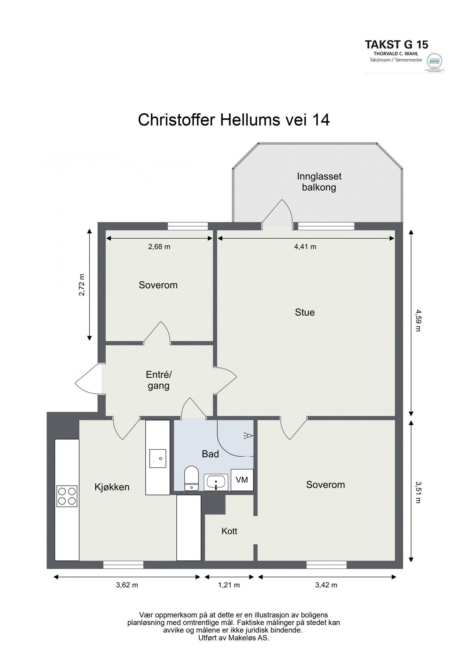 Romslig og gjennomgående 3 roms med 7 kvm innglasset balkong. Galleribilde