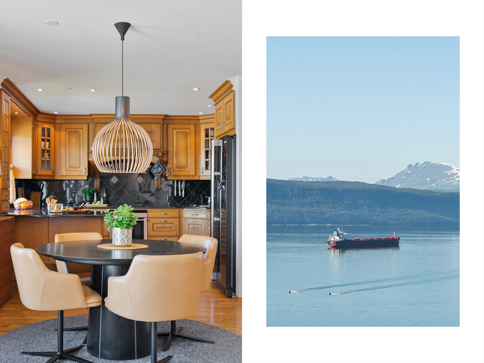 Spisestue og kjøkken, med fantastisk utsikt utover Ofotfjorden Galleribilde