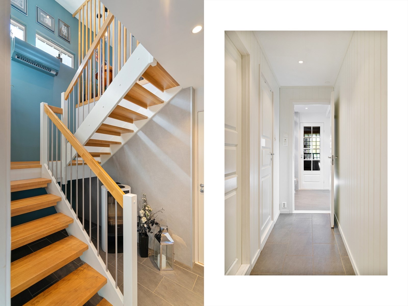 Trappoppgang fra 1.etasje til 2.etasje og gang med adkomst til ulike rom Galleribilde