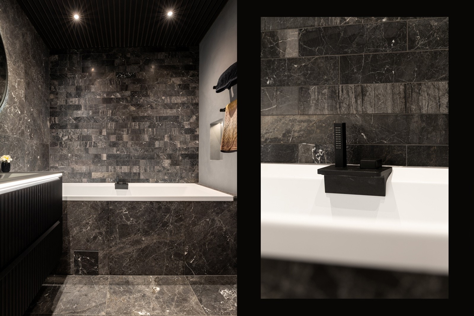 Gulvvarme, fliser fra Ulfven, samt høyttalere i taket på begge bad Galleribilde