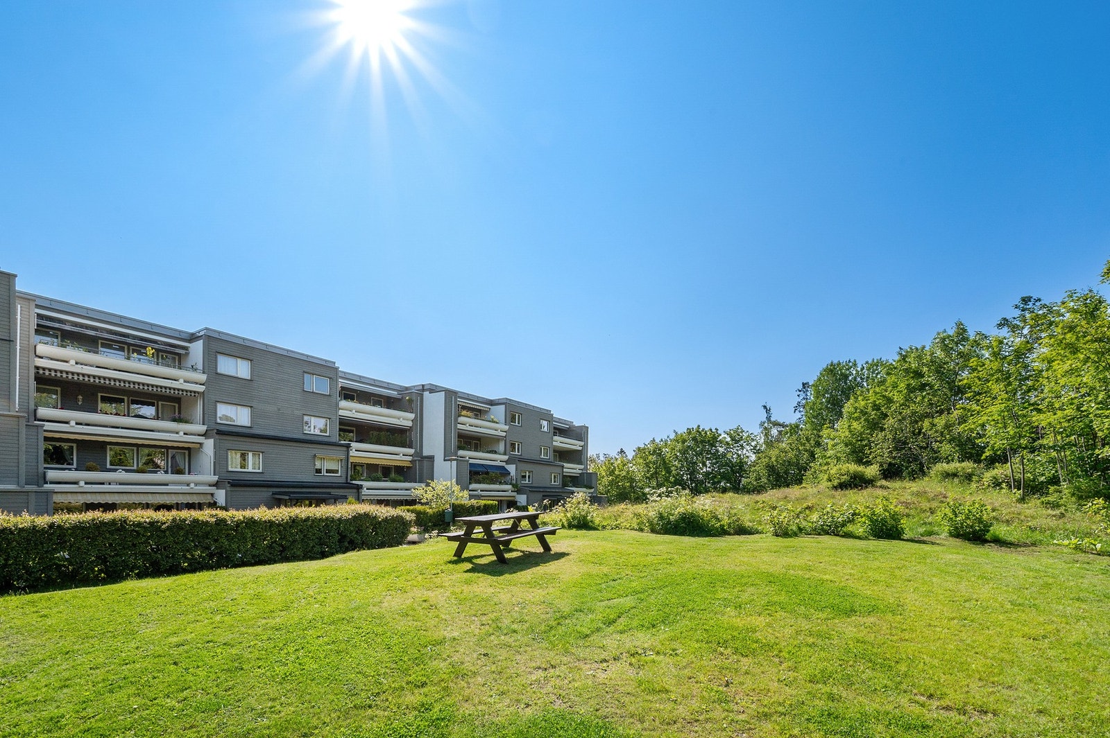 Rundt grøntområdet finner du benker hvor du kan sette deg ned og nyte omgivelsene. Galleribilde