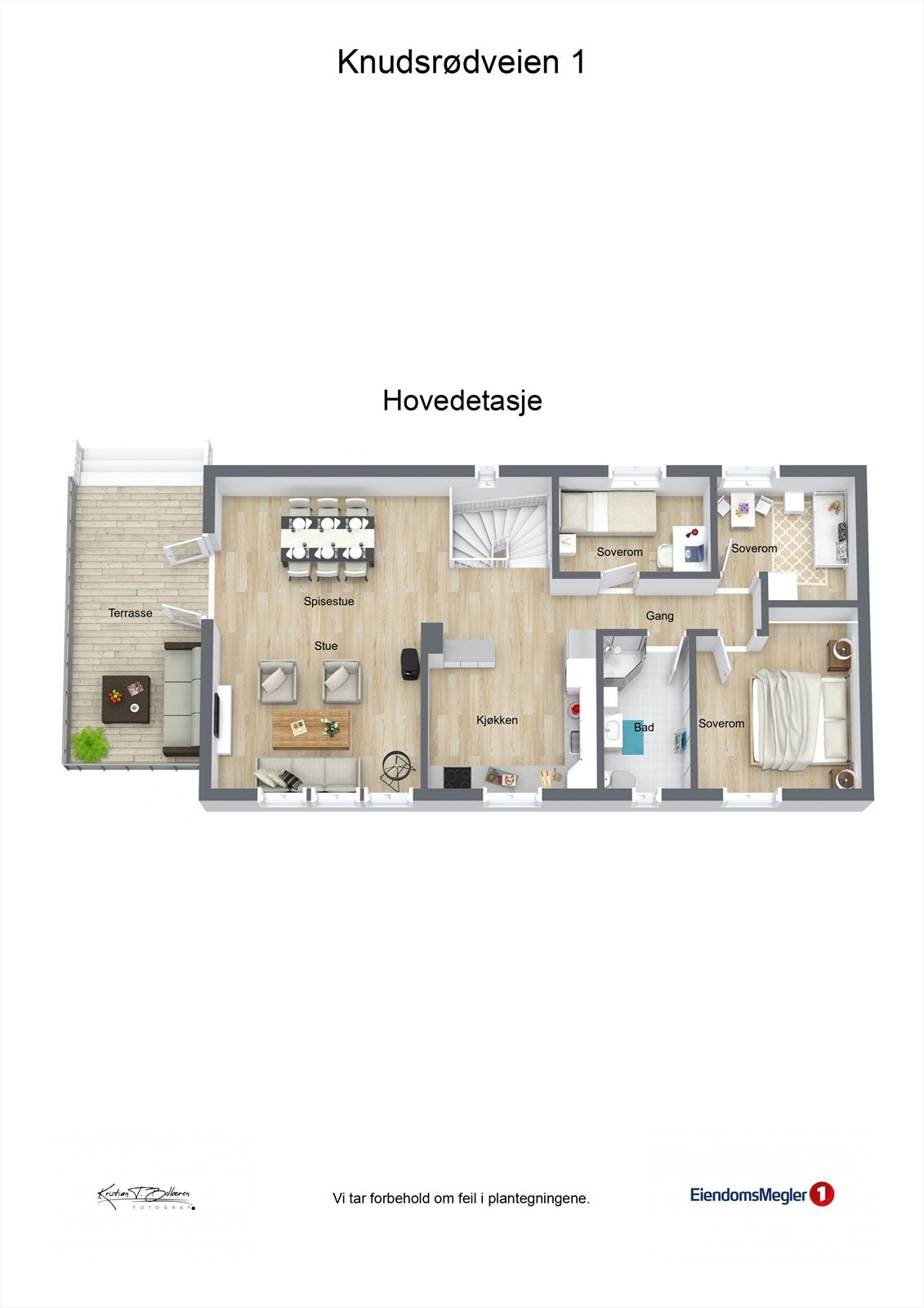 Plantegning hovedetasje Knudsrødveien 1. Galleribilde