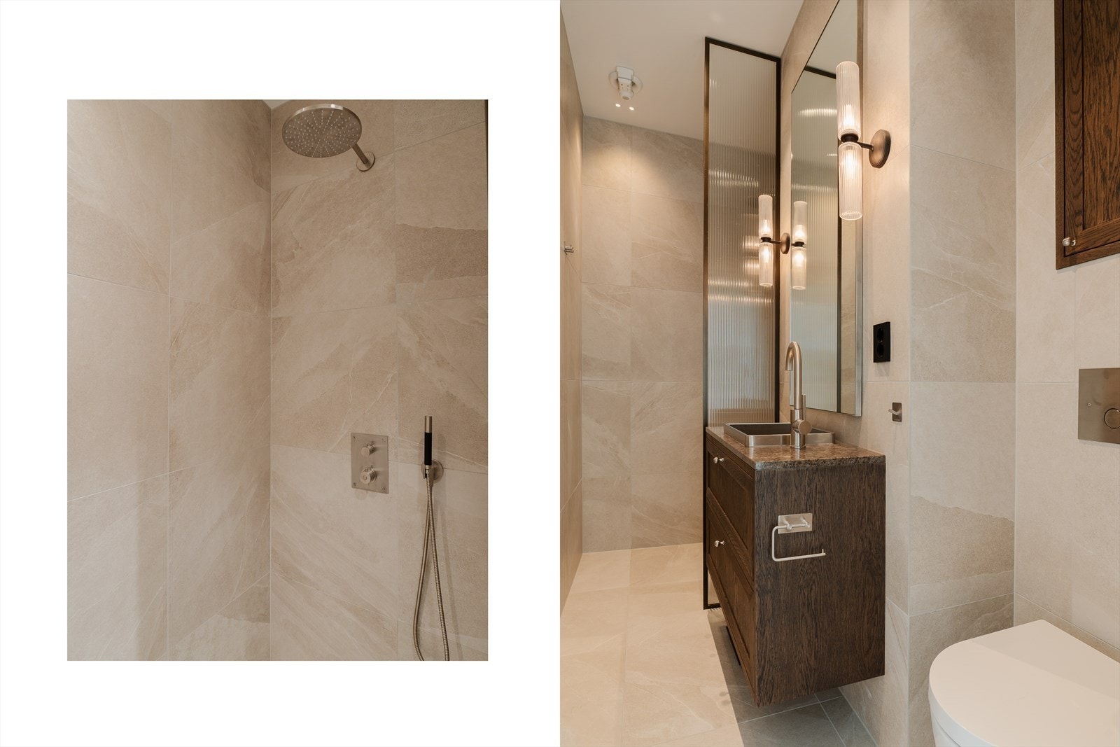 Bad nummer to er også rehabilitert i 2024. Innredning fra Lesjaskog Møbler, steinplate fra Lundhs og dusjvegg fra Myhre smie Galleribilde