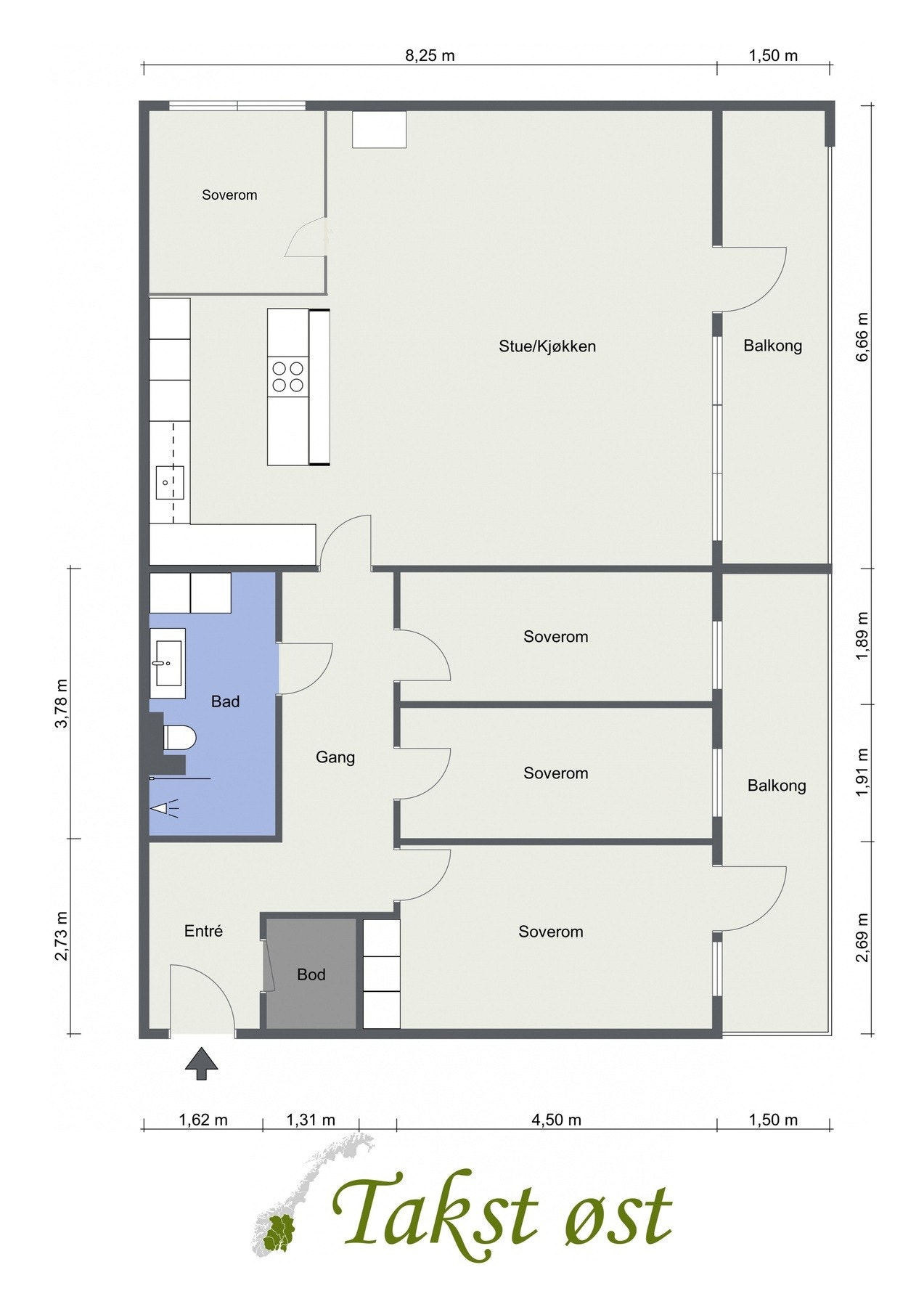 Alternativ plantegning som 5-roms. Galleribilde