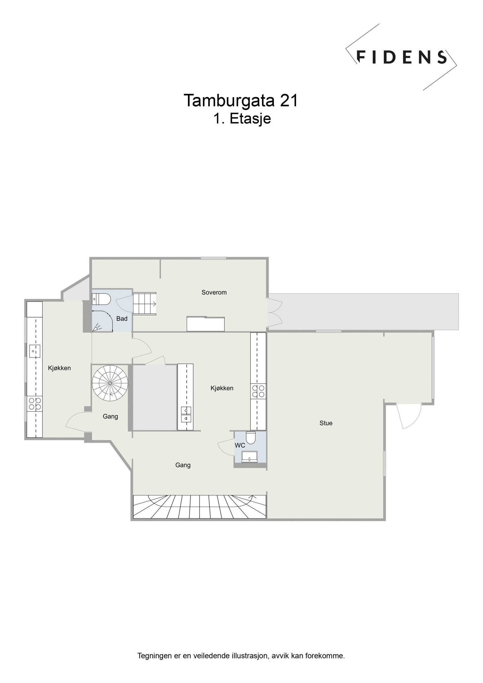 Floorplan letterhead - Tamburgata 21 - 1. Etasje - 2D Floor Plan Galleribilde