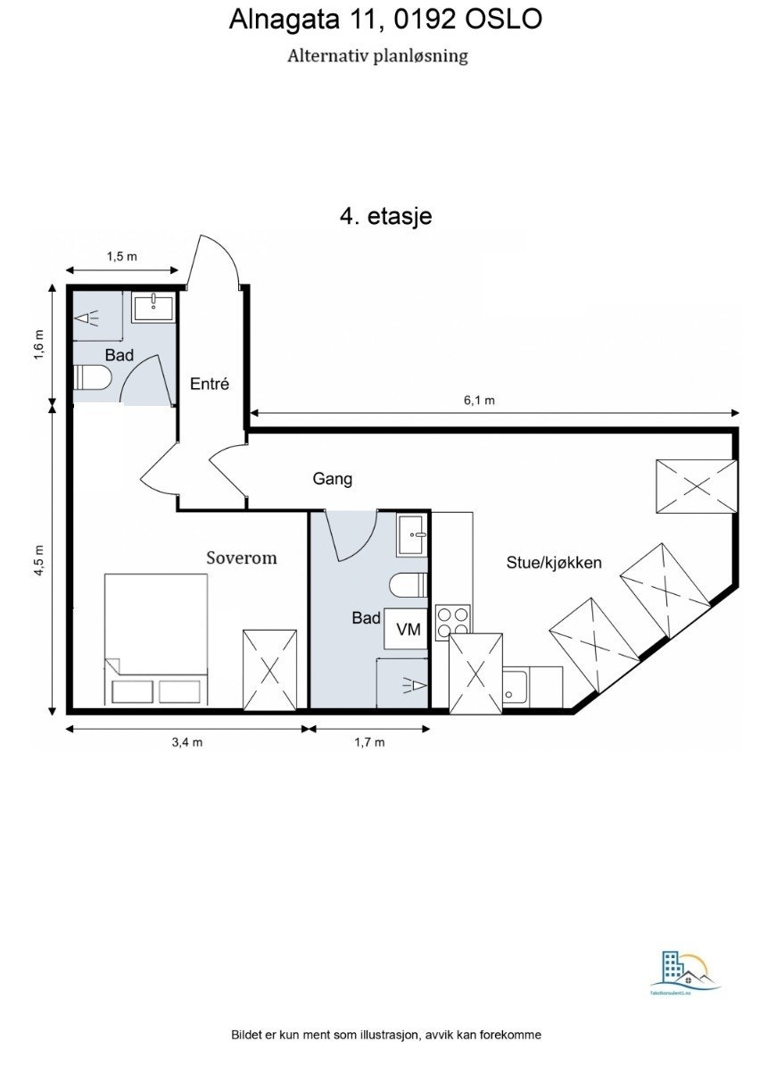 Alternativ planløsning dersom man ønsker å bruke hele arealet selv Galleribilde